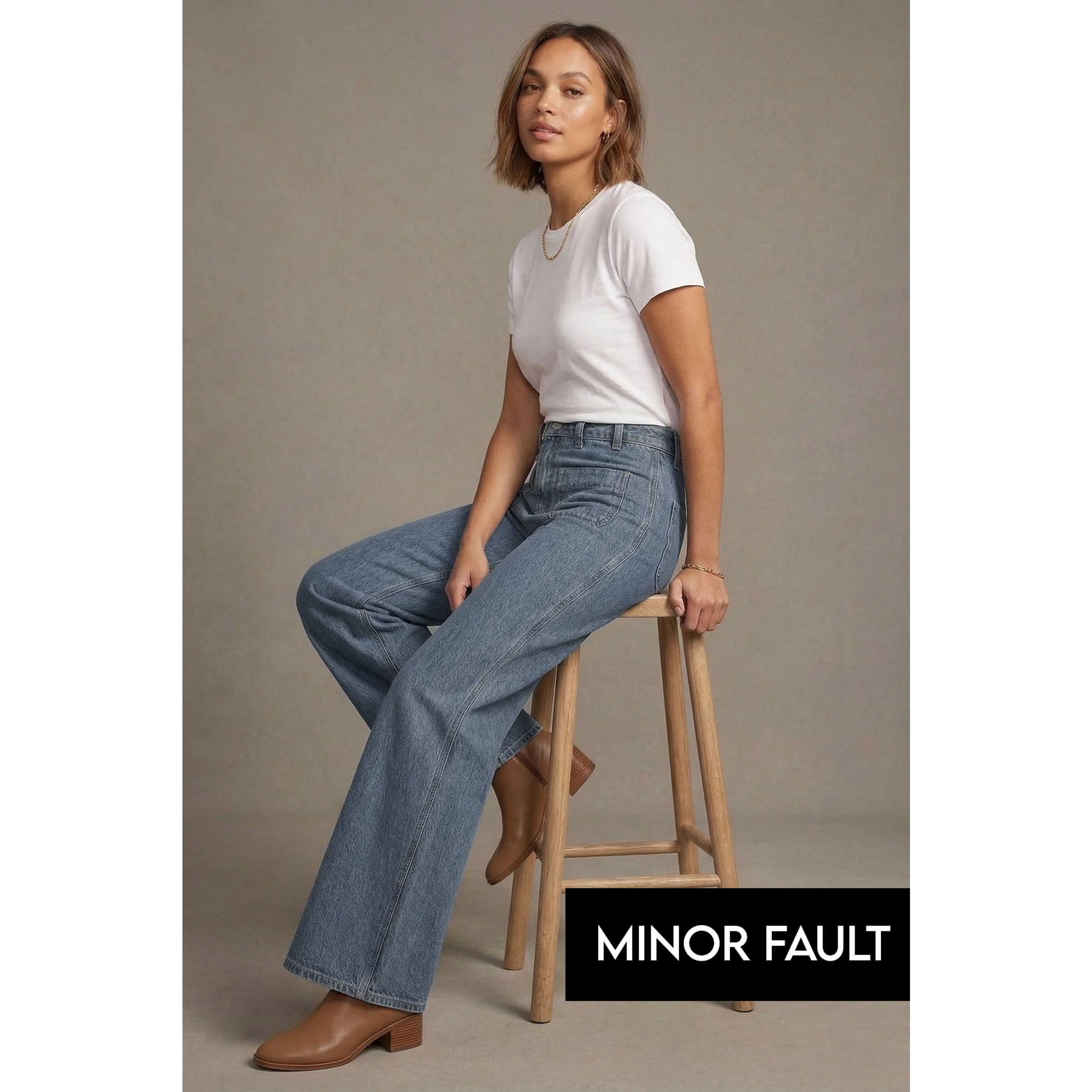 (Minor Fault) Mid Blue Patch Pocket Wide Leg Jeans | Montivo Pakistan