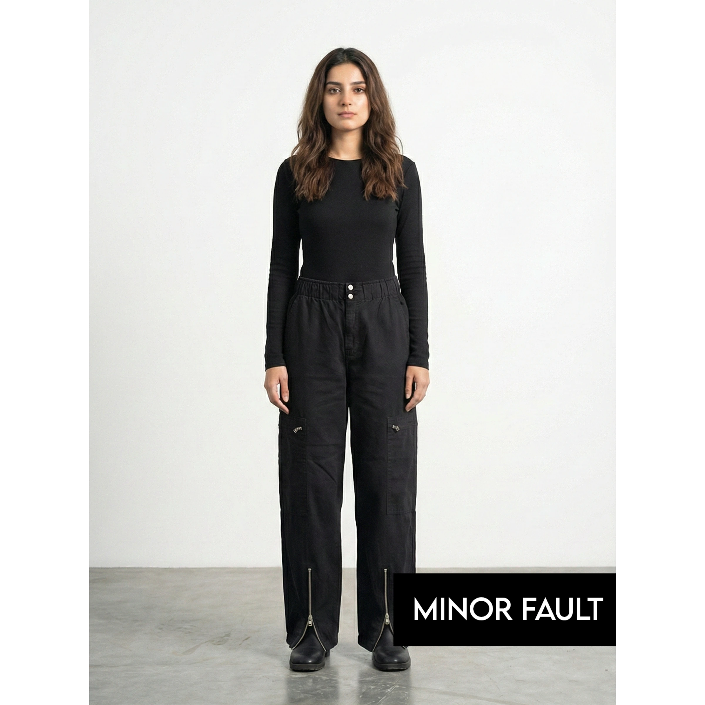 (Minor Fault) Black Barrel Denim Trousers | Montivo Pakistan