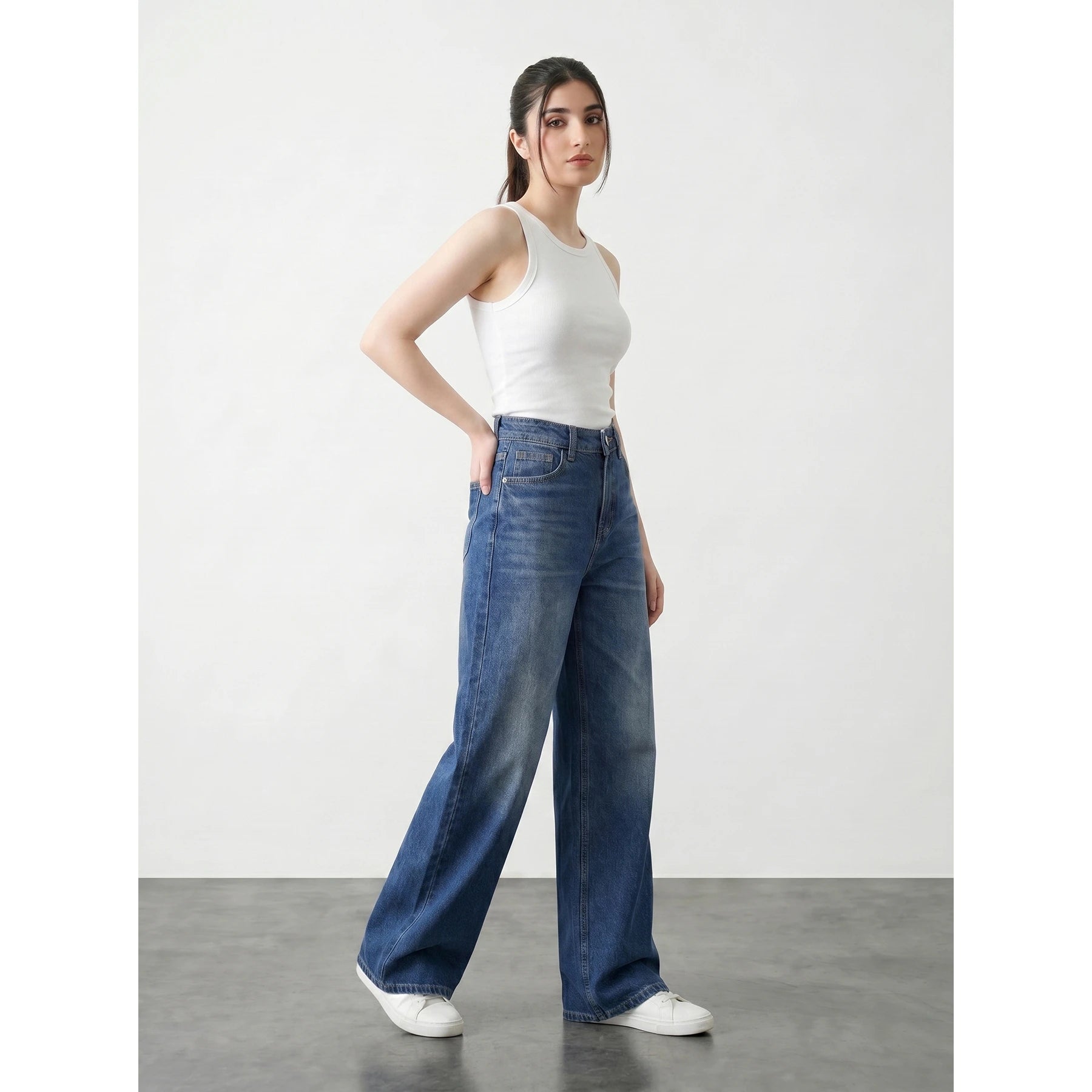 Mid Blue Wide Leg Jeans | Montivo Pakistan