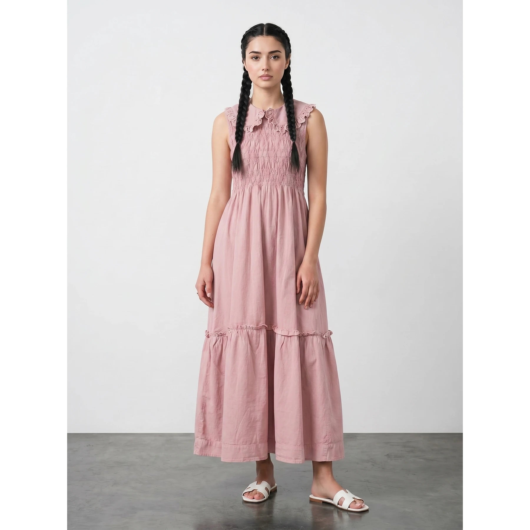 Pink Denim Ruffle Dress | Montivo Pakistan