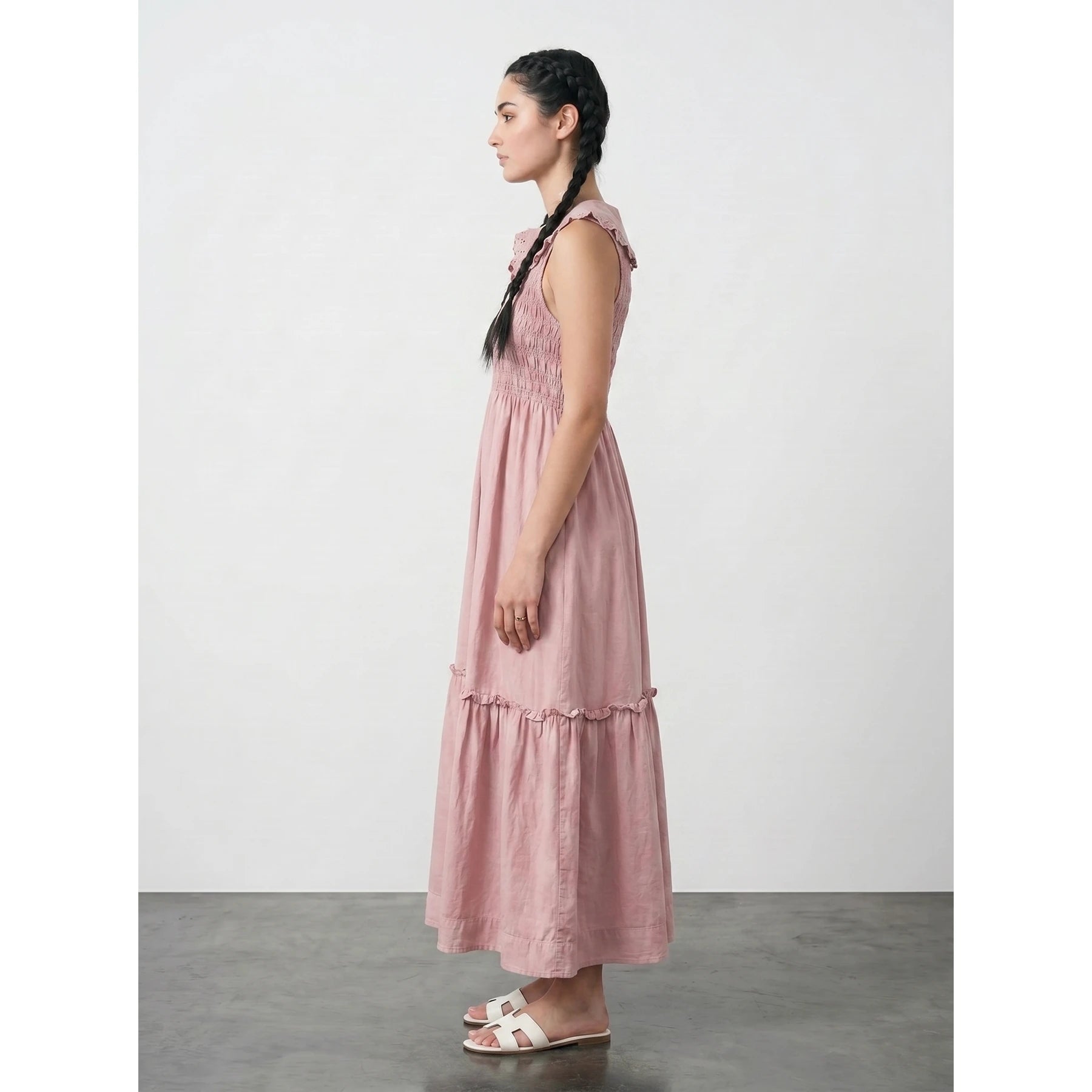 Pink Denim Ruffle Dress | Montivo Pakistan