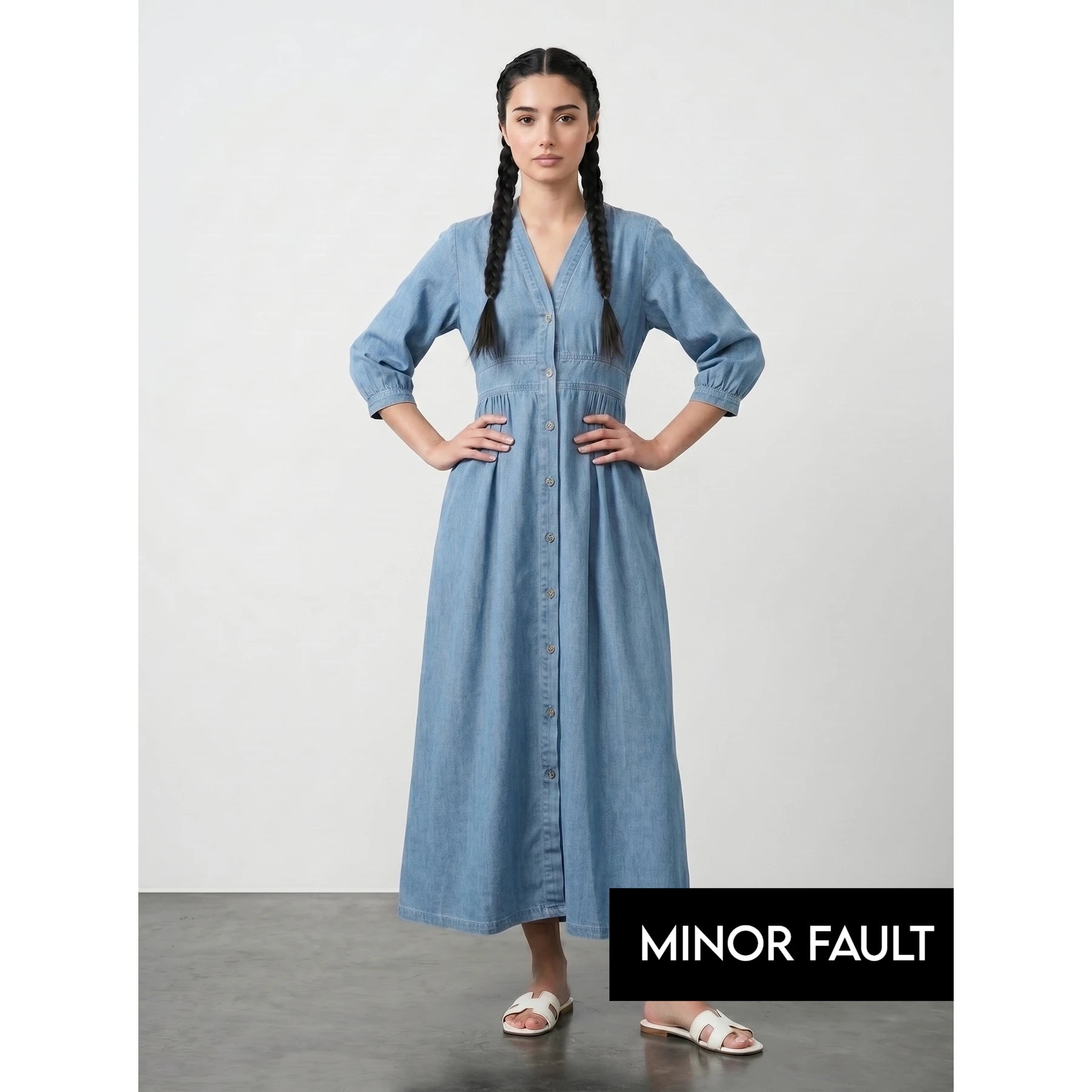 (Minor Fault) Light Blue Oversized Summer Dress | Montivo Pakistan