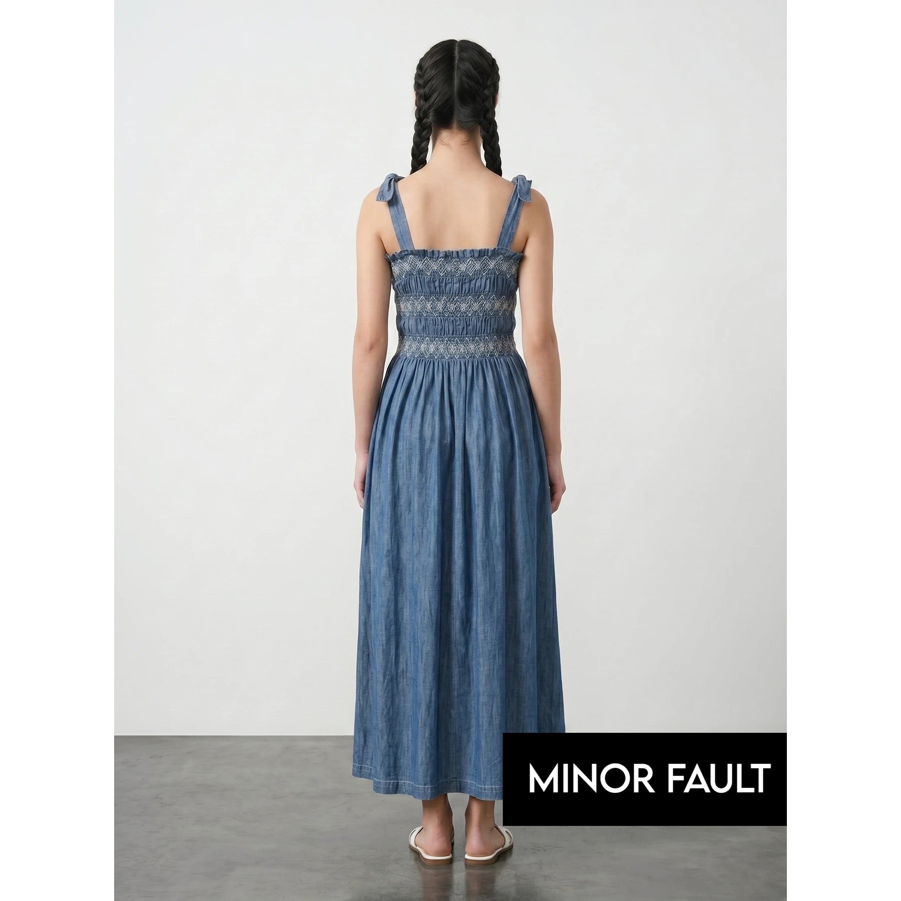 (Minor Fault) Blue Tie Denim Dress | Montivo Pakistan