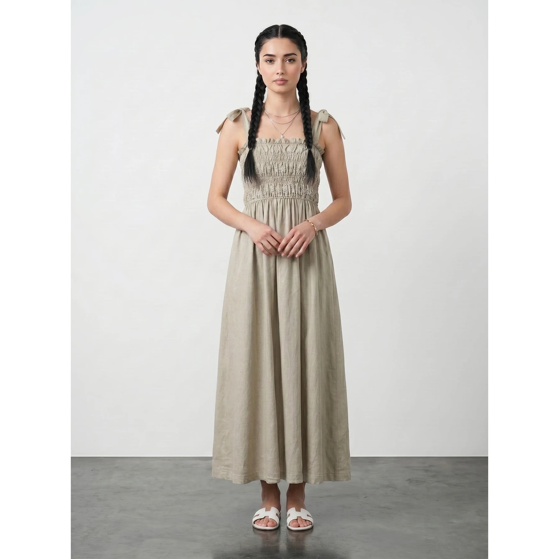 Sand Tie Denim Dress | Montivo Pakistan