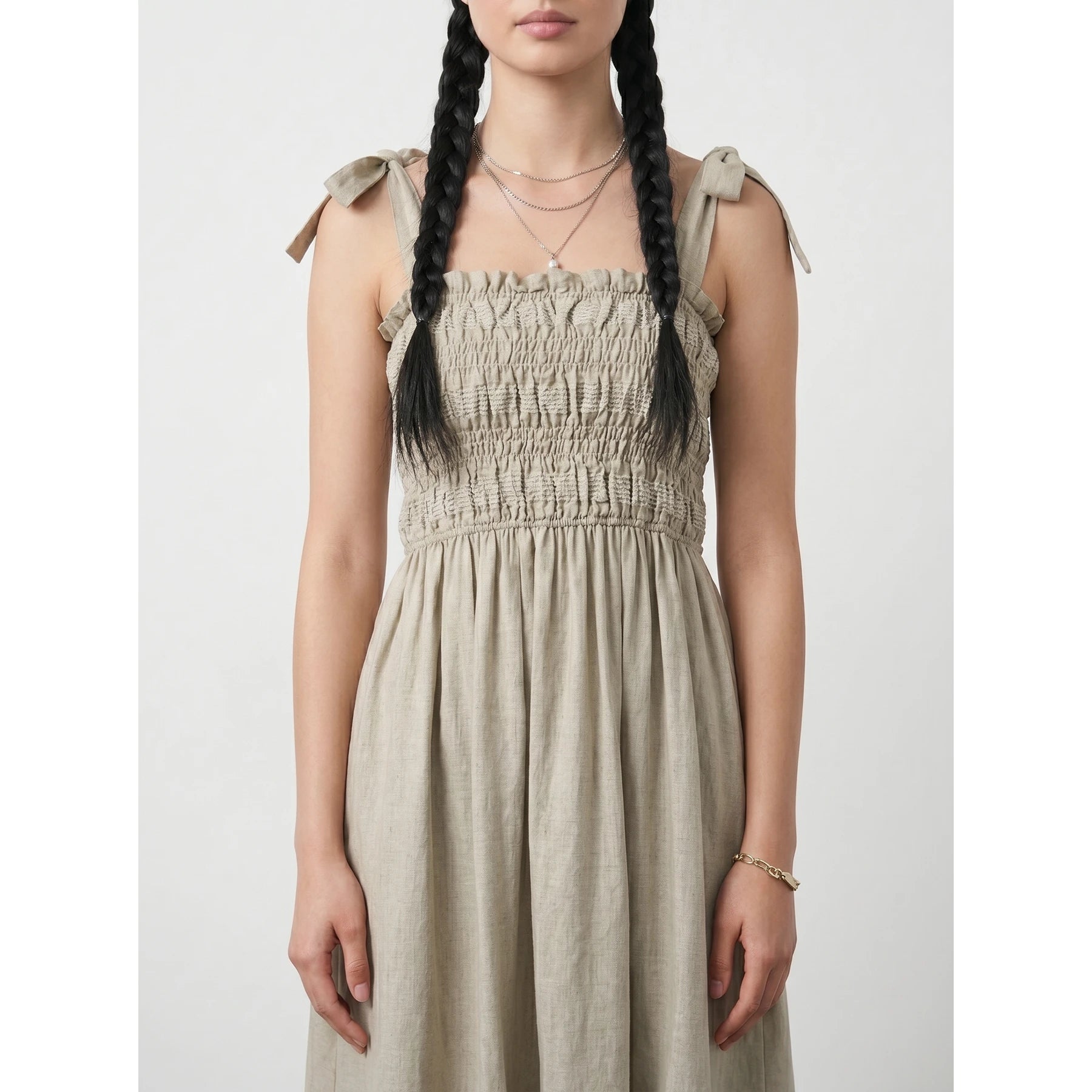 Sand Tie Denim Dress | Montivo Pakistan