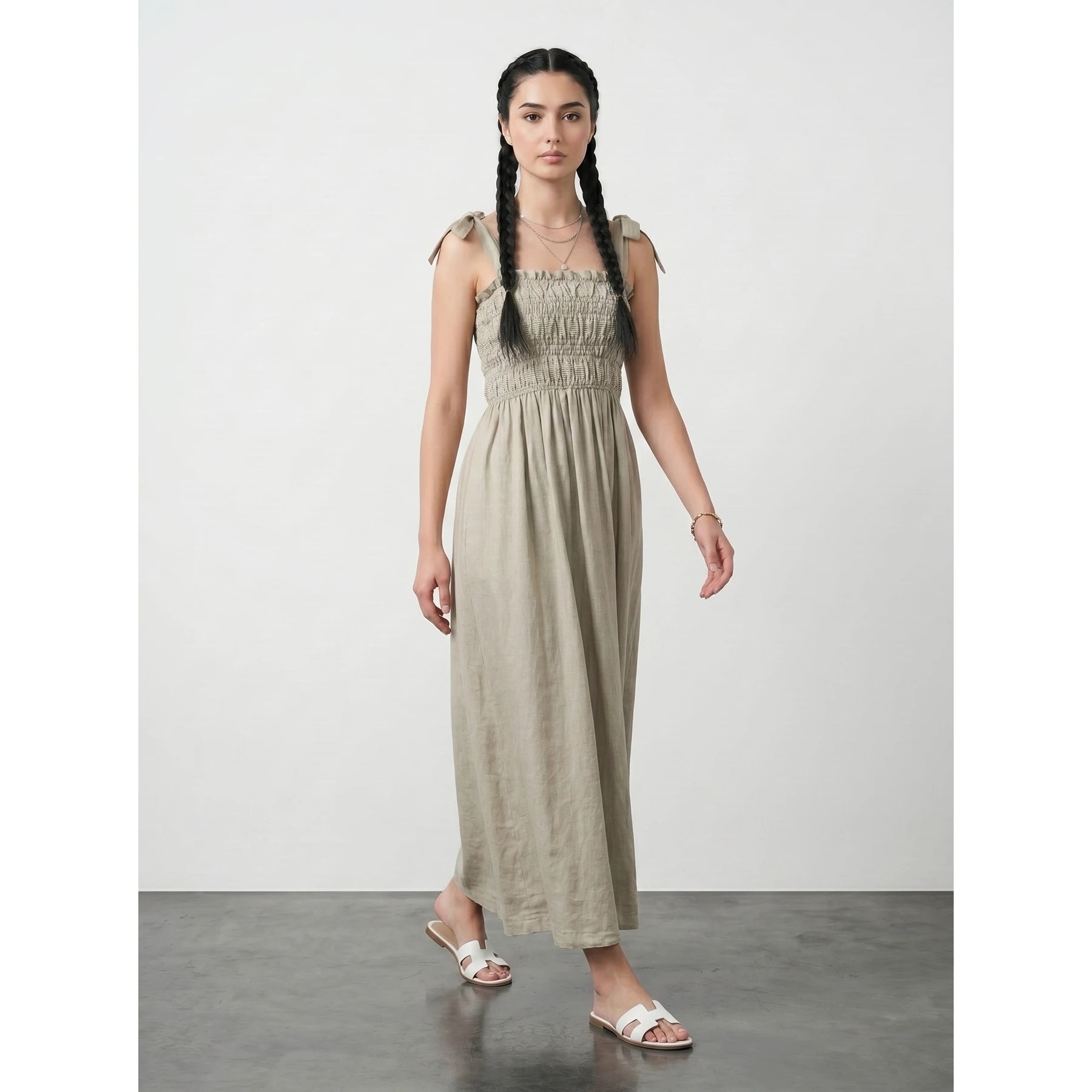 Sand Tie Denim Dress | Montivo Pakistan