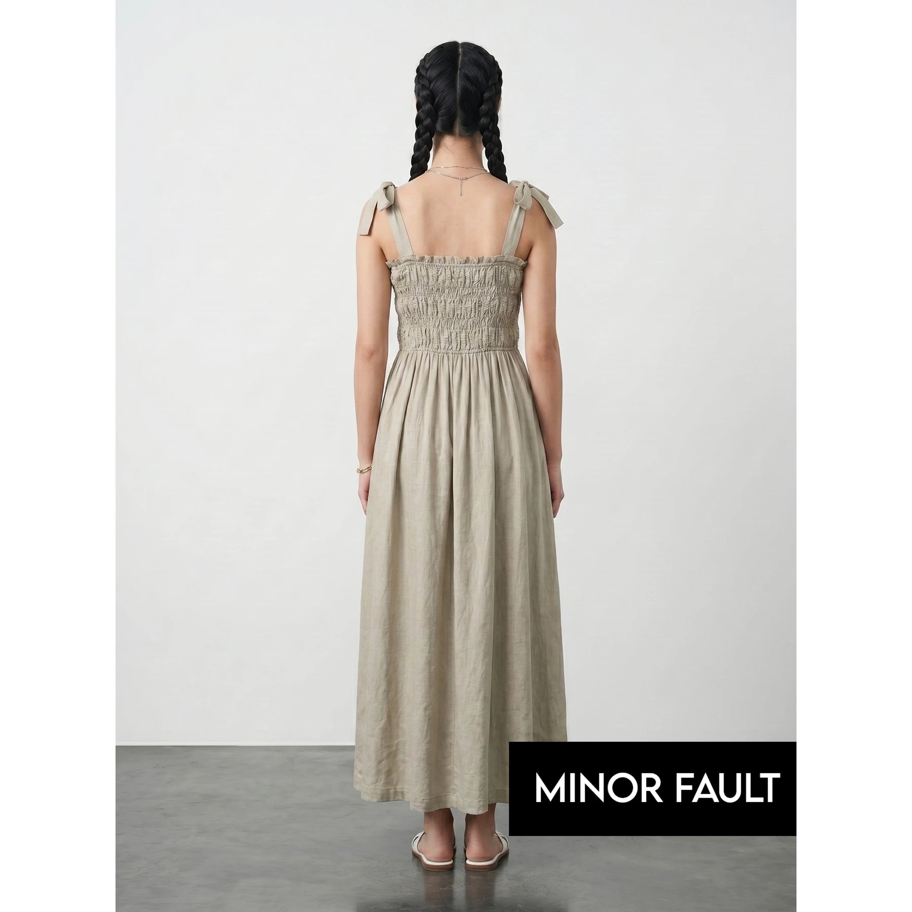 (Minor Fault) Sand Tie Denim Dress | Montivo Pakistan