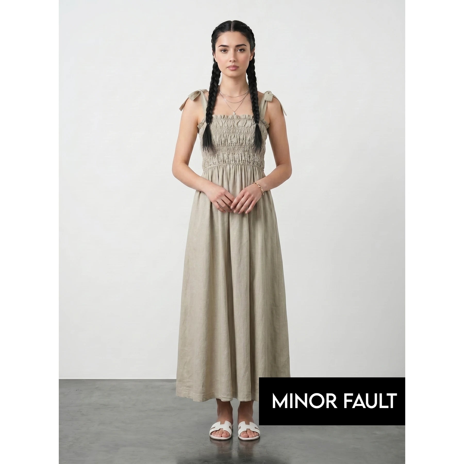 (Minor Fault) Sand Tie Denim Dress | Montivo Pakistan