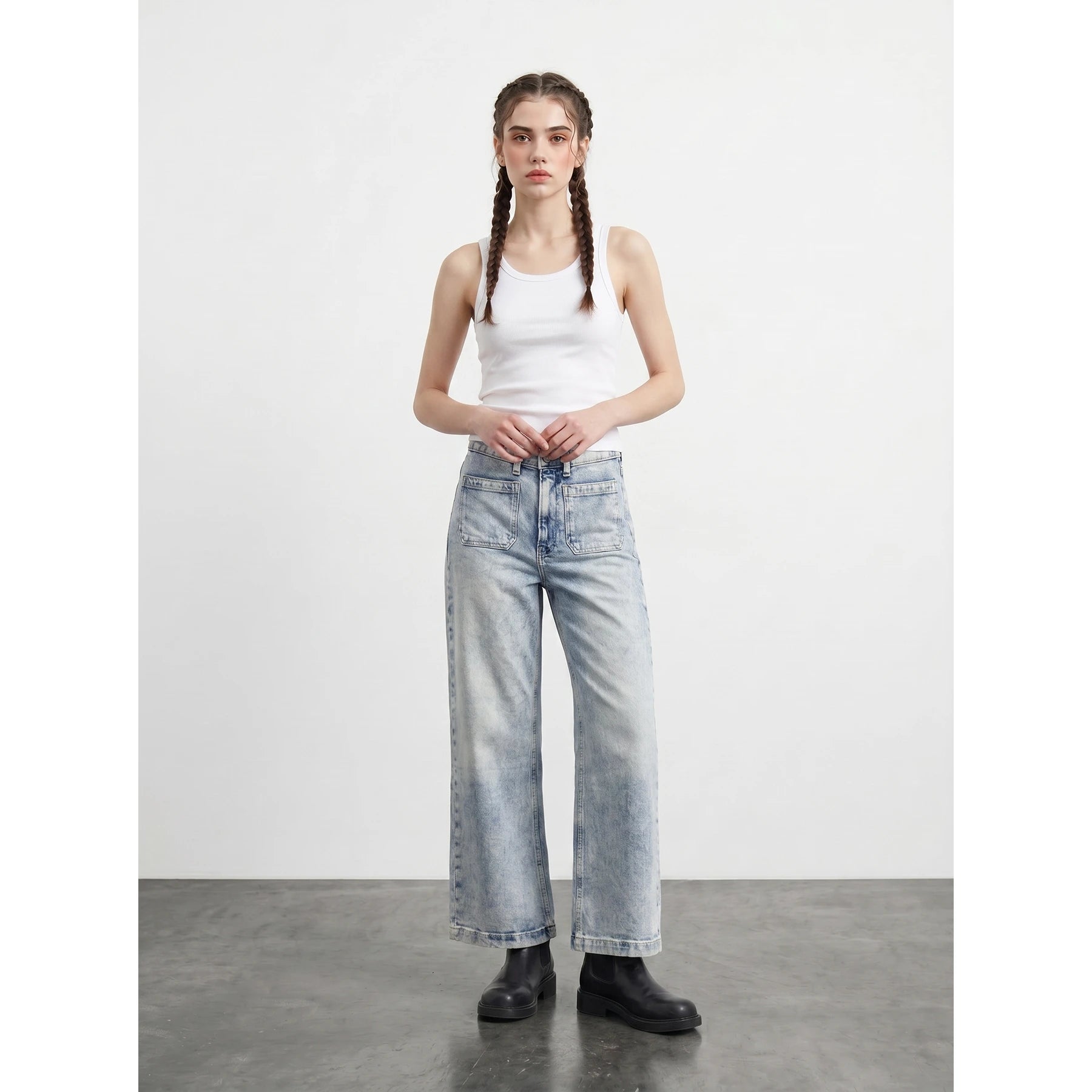 Light Blue Acid Wash Wide Leg Jeans