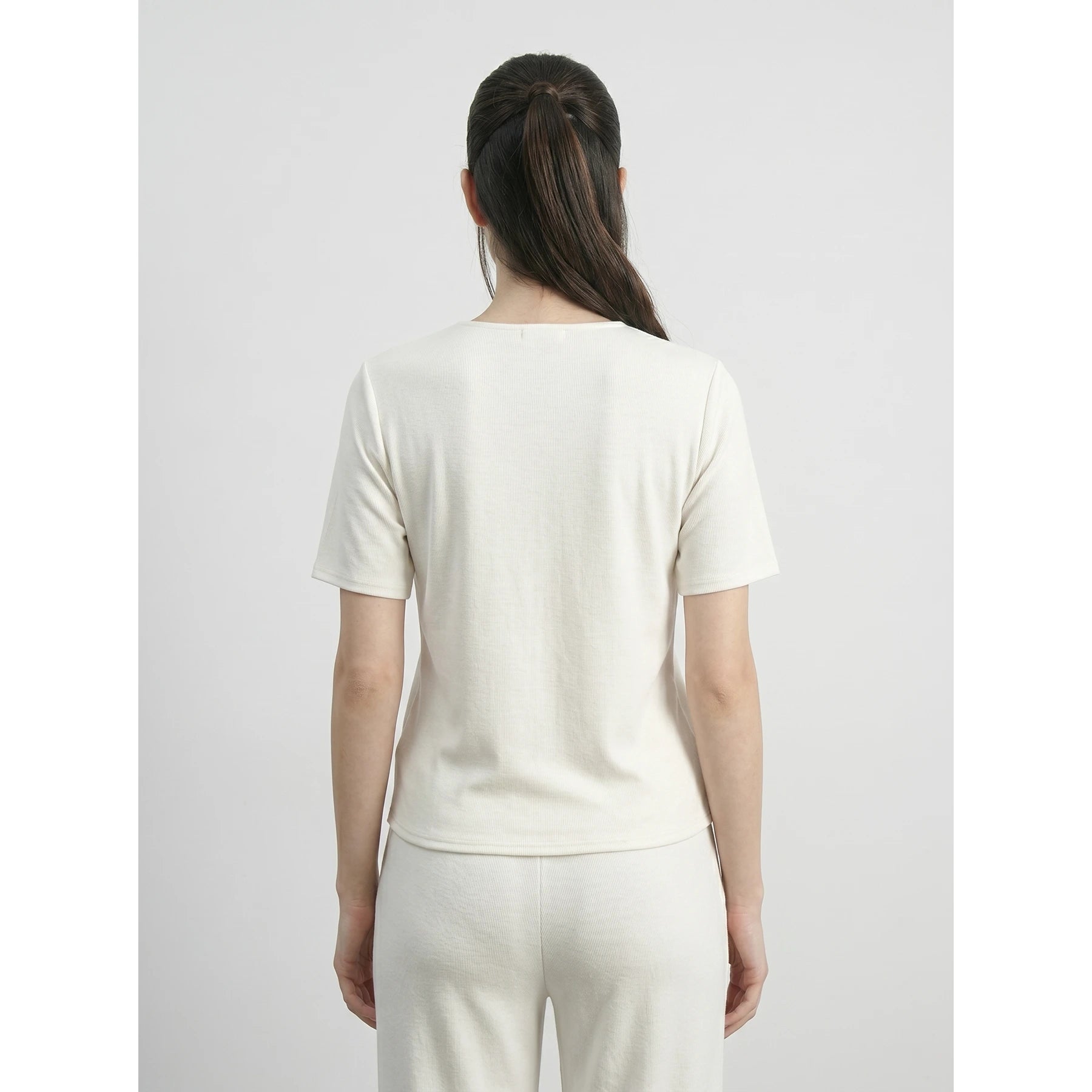Off-White Crew Neck Button Down Top | Montivo Pakistan