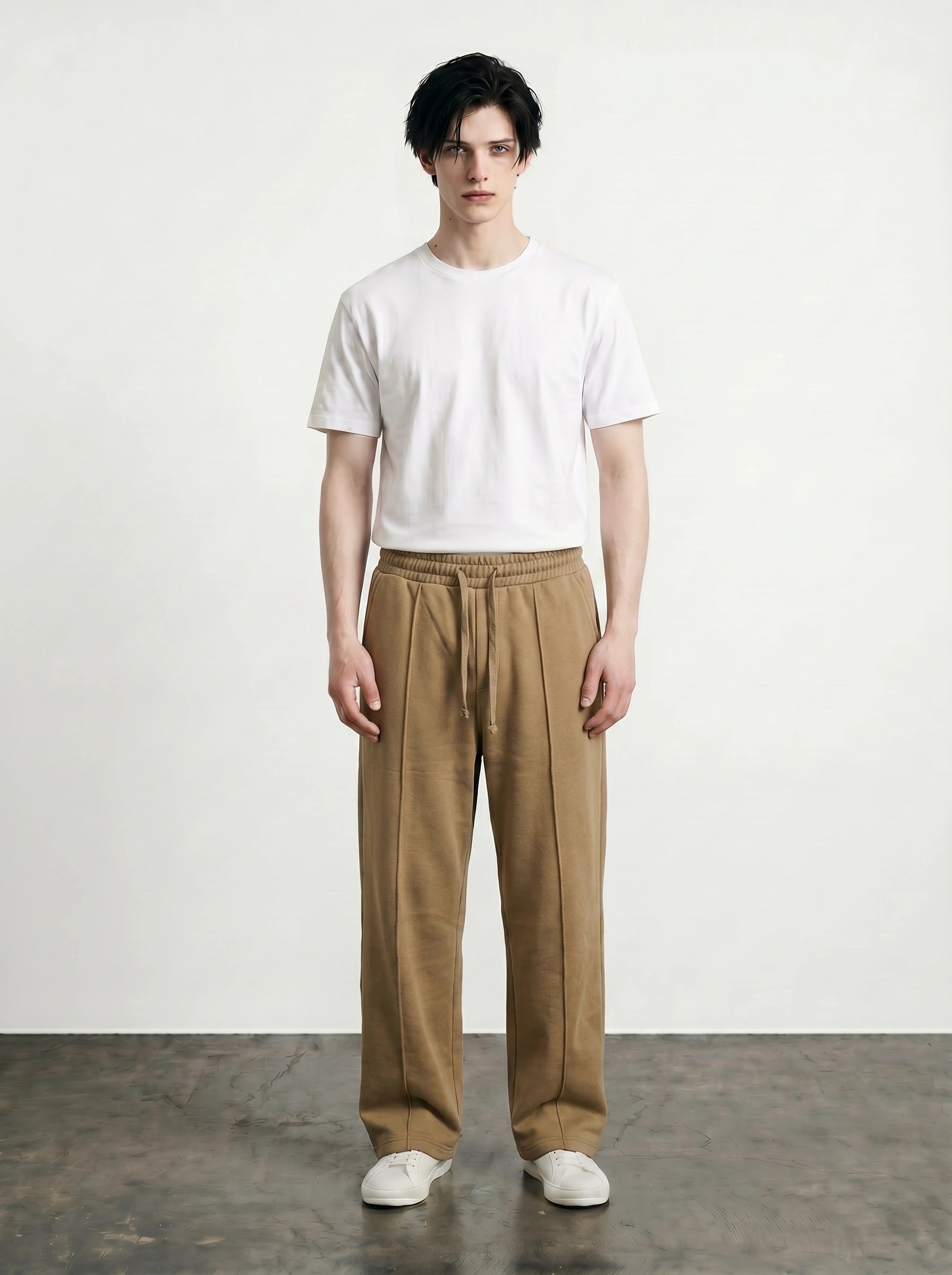 Khaki Front Seam Straight Leg Trousers