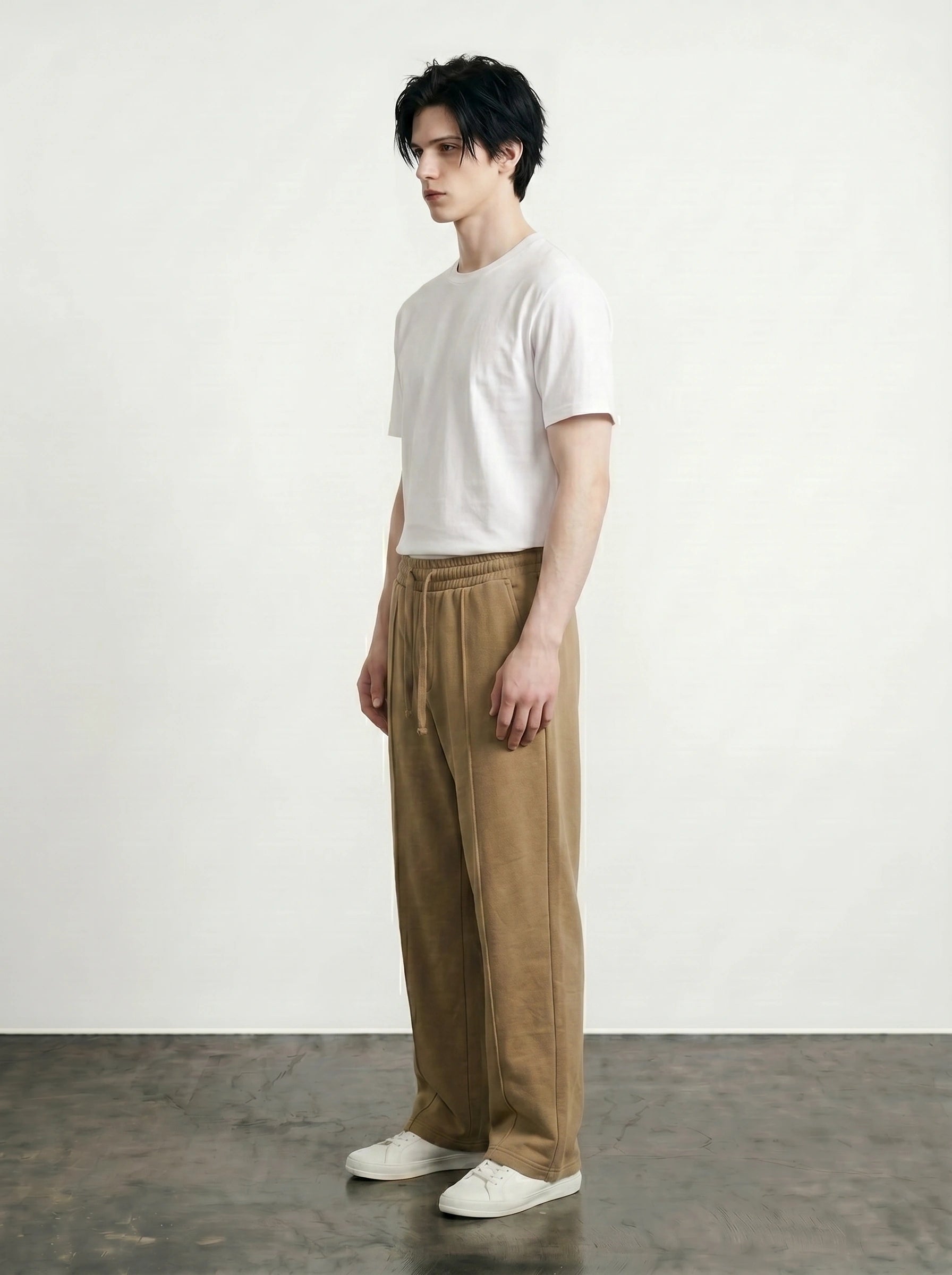 Khaki Front Seam Straight Leg Trousers