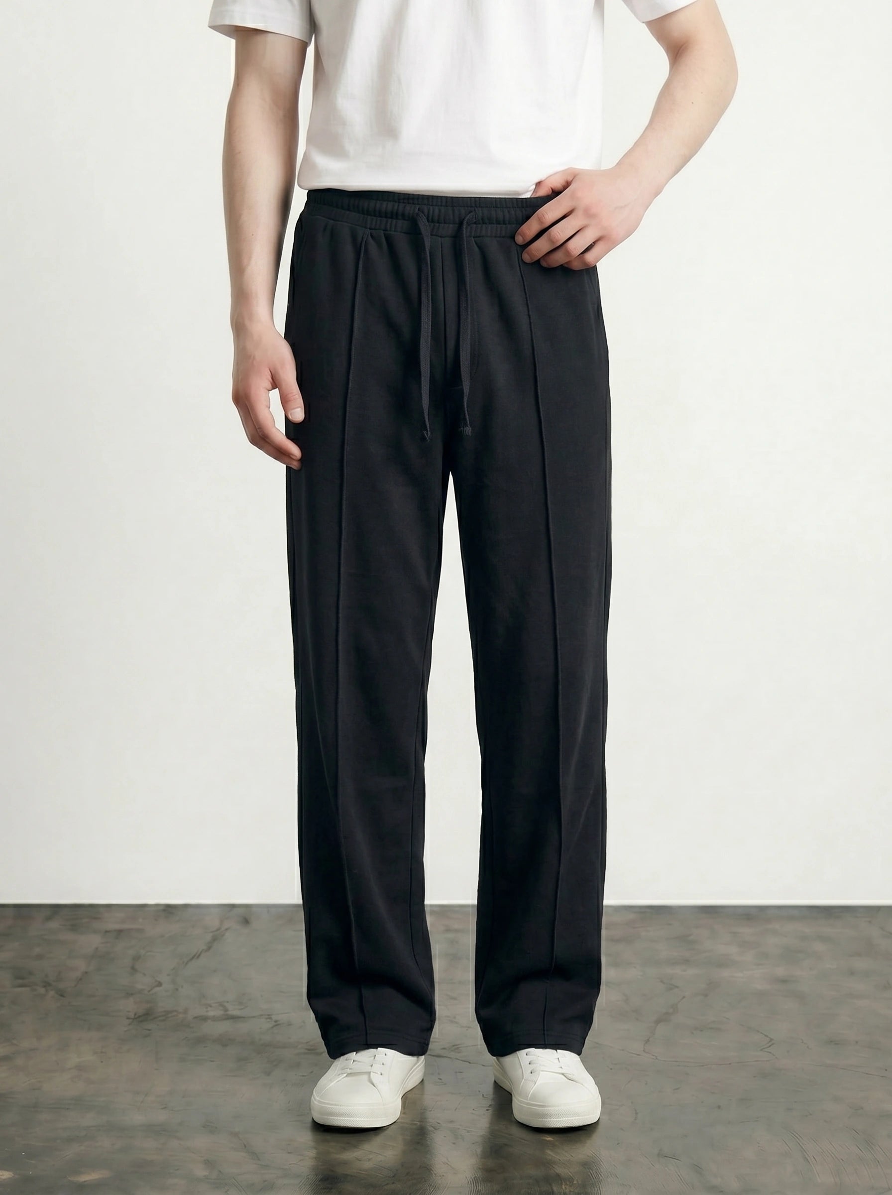 Black Front Seam Straight Leg Trousers