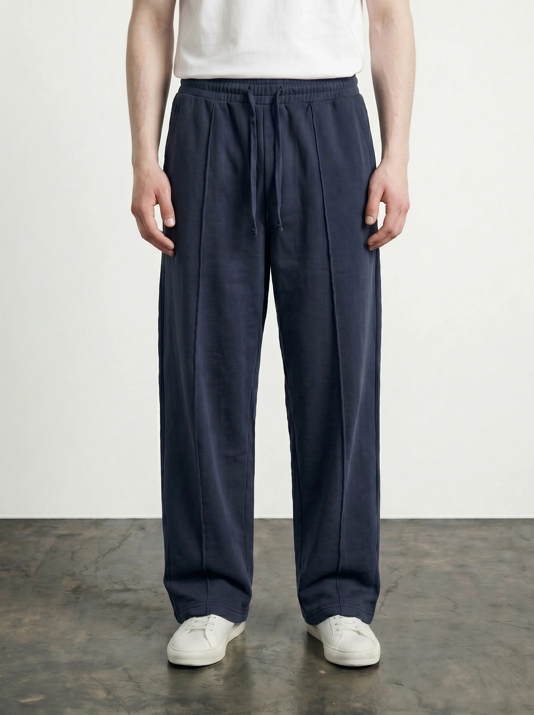 Navy Front Seam Straight Leg Trousers