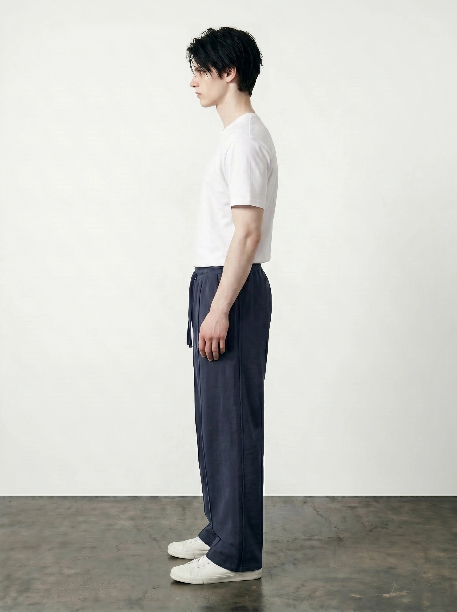 Navy Front Seam Straight Leg Trousers
