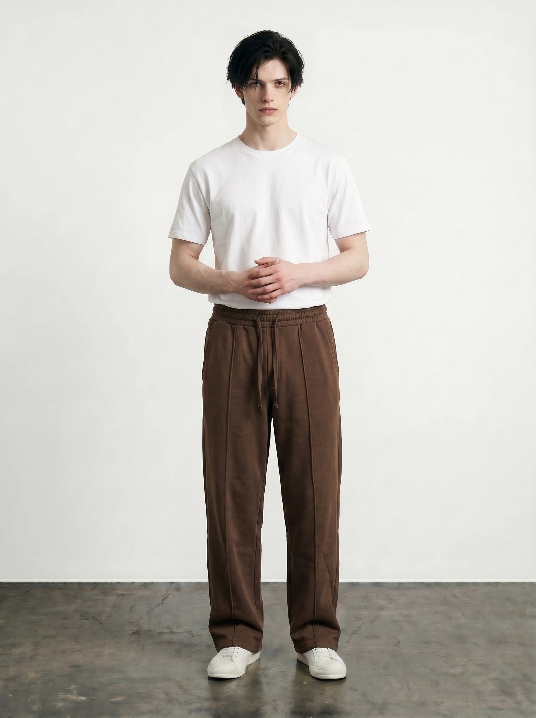 Brown Front Seam Straight Leg Trousers