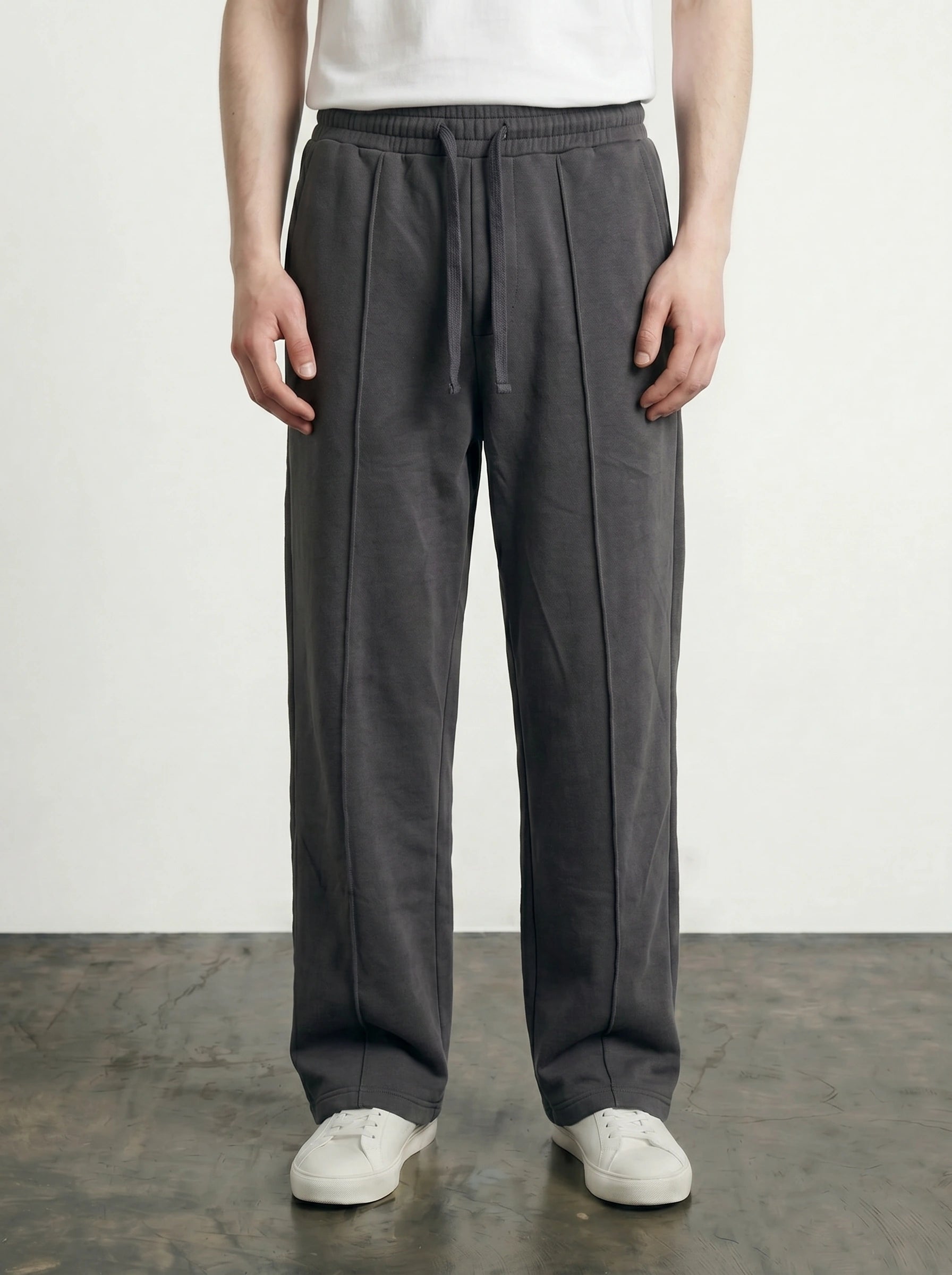Dark Grey Front Seam Straight Leg Trousers