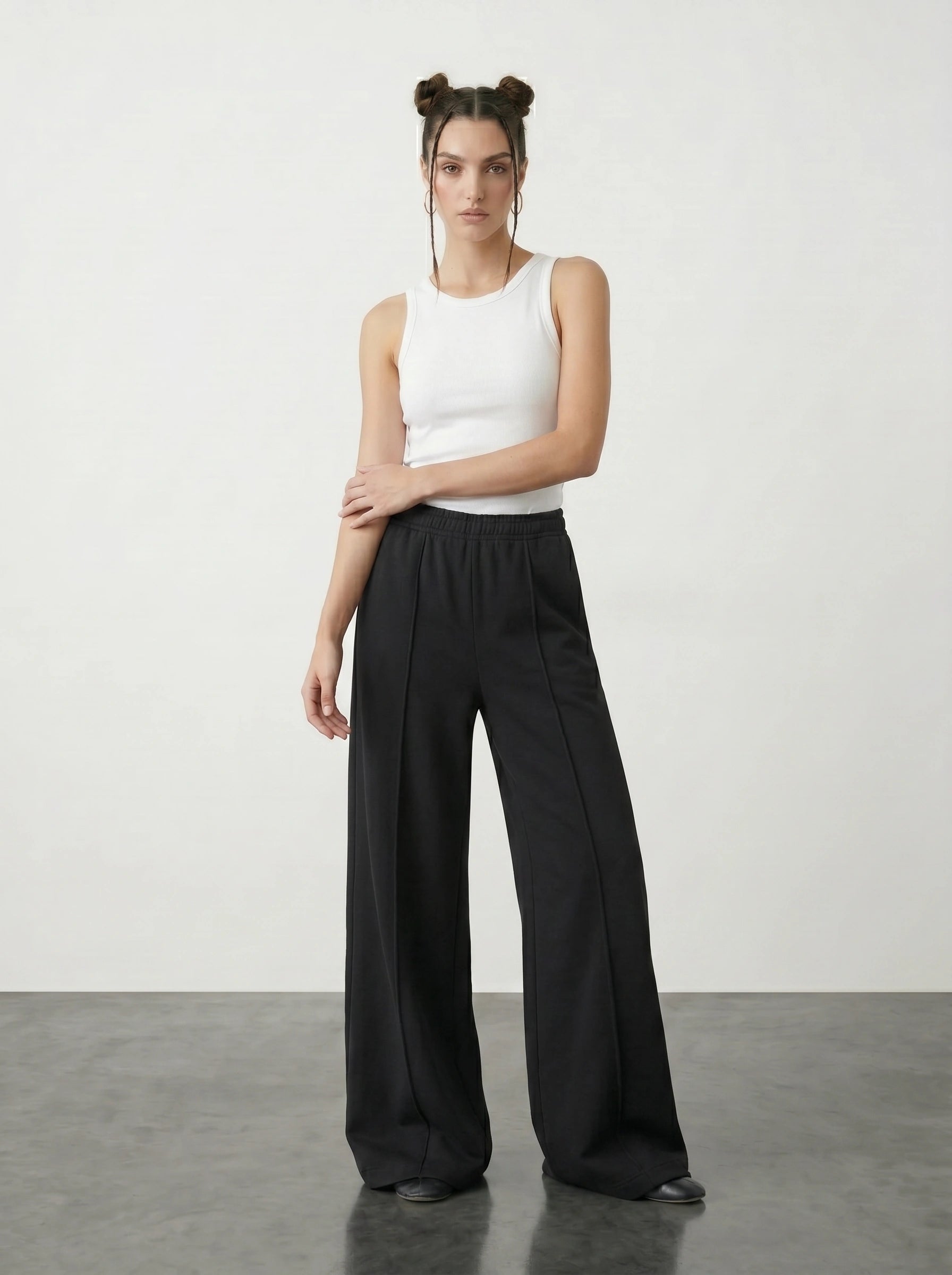 Black Front Seam Wide Leg Trousers
