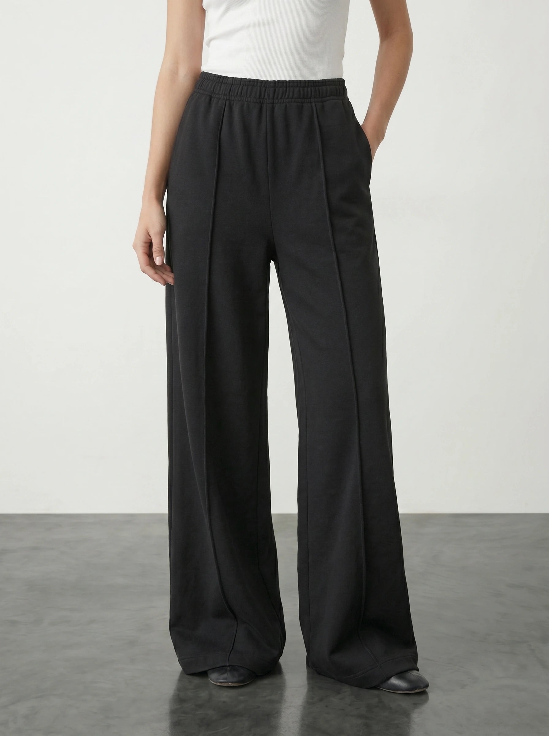 Black Front Seam Wide Leg Trousers