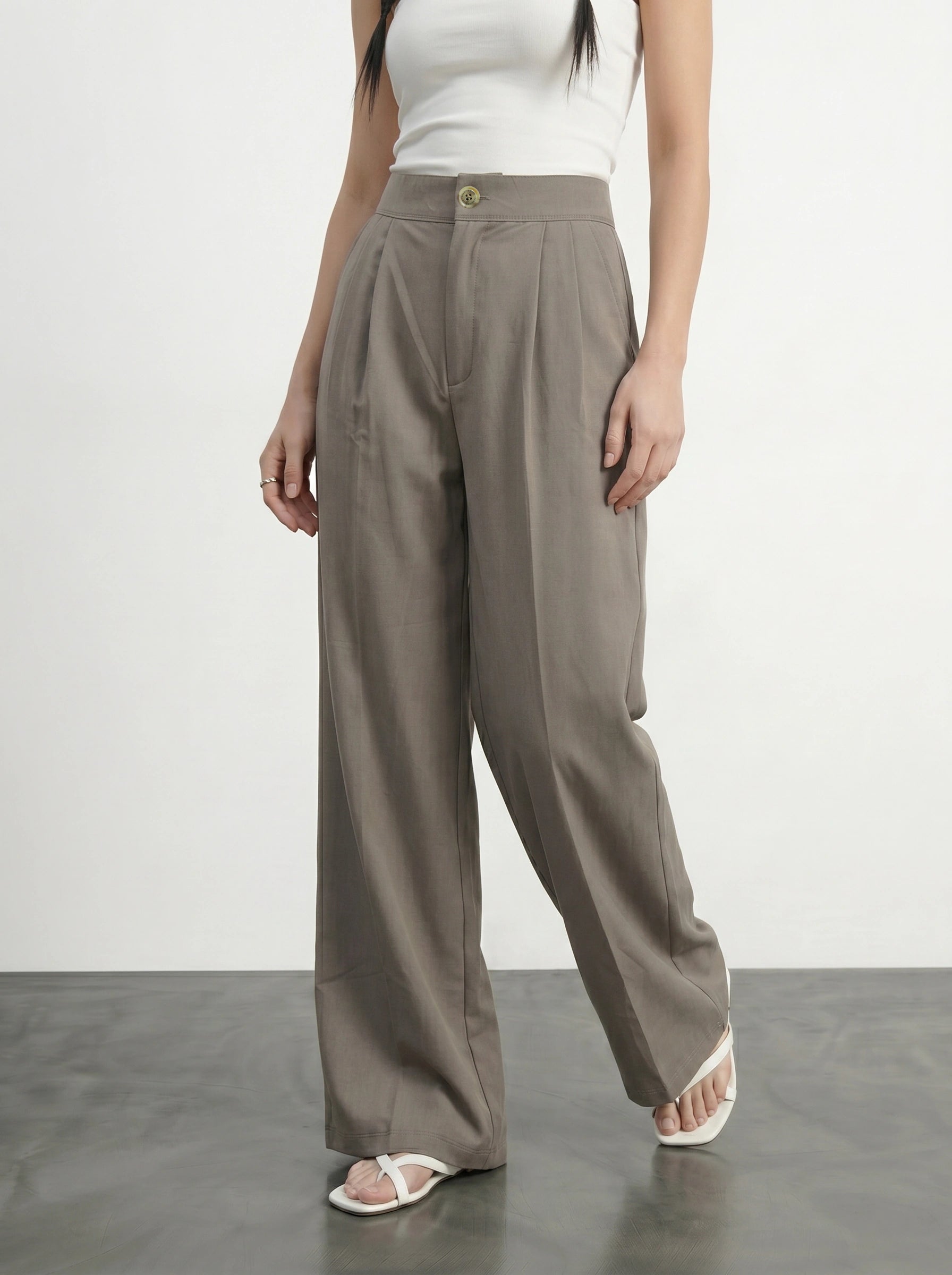 Nude Wide Leg Pleated Pants | Montivo Pakistan