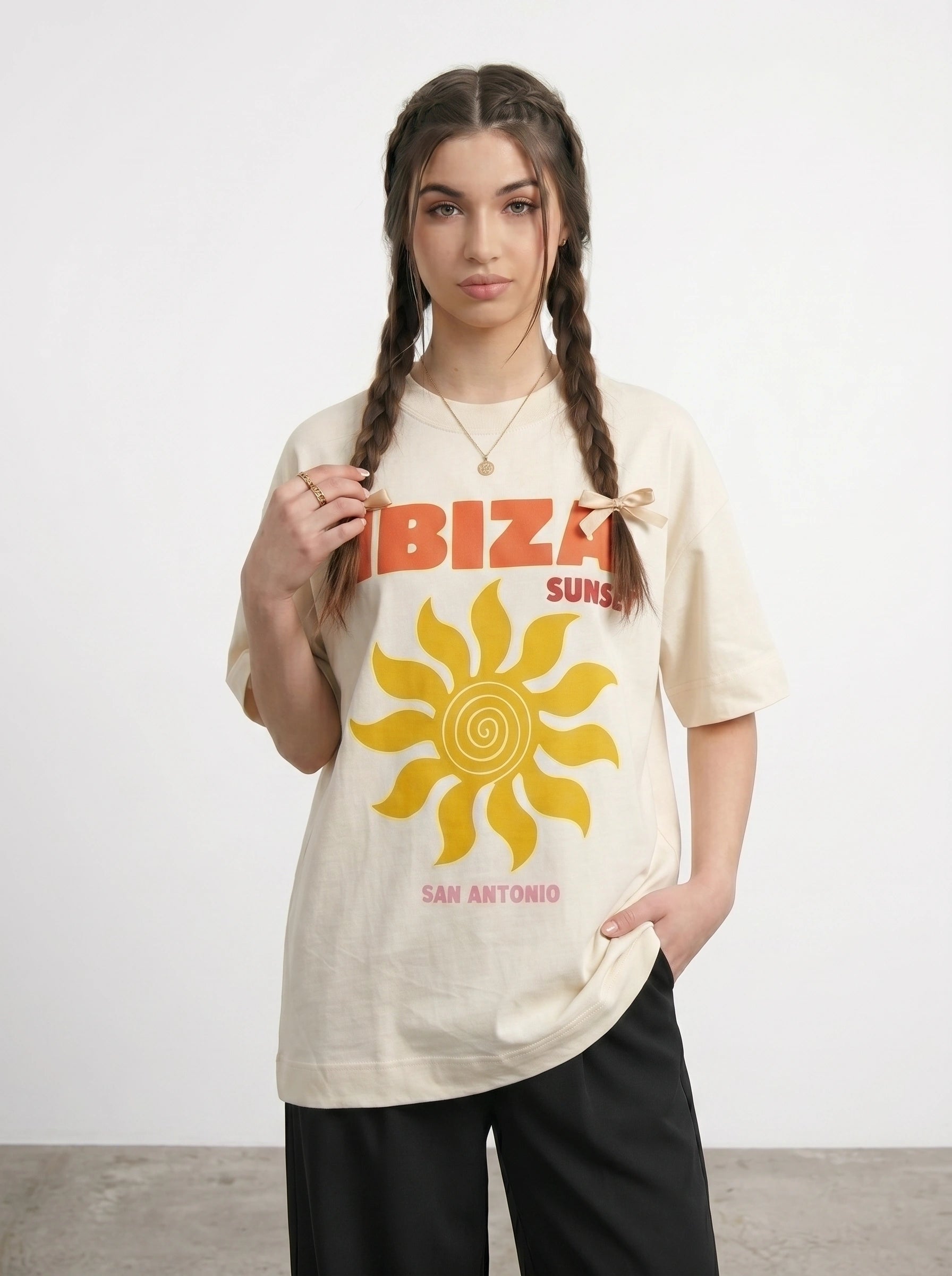 Ecru Ibiza Oversized Graphic Printed Tshirt | Montivo Pakistan