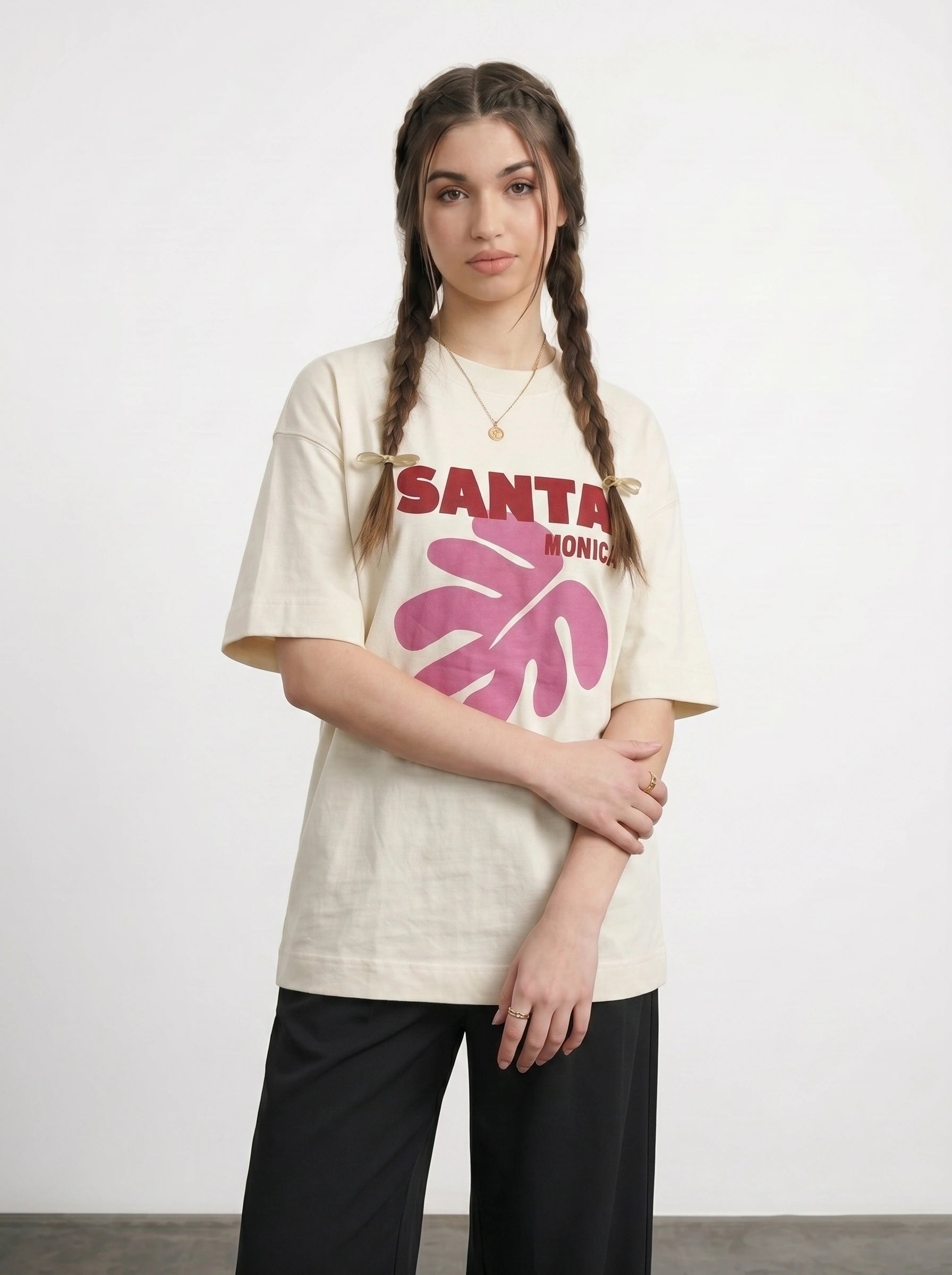 Ecru Santa Oversized Graphic Printed Tshirt | Montivo Pakistan