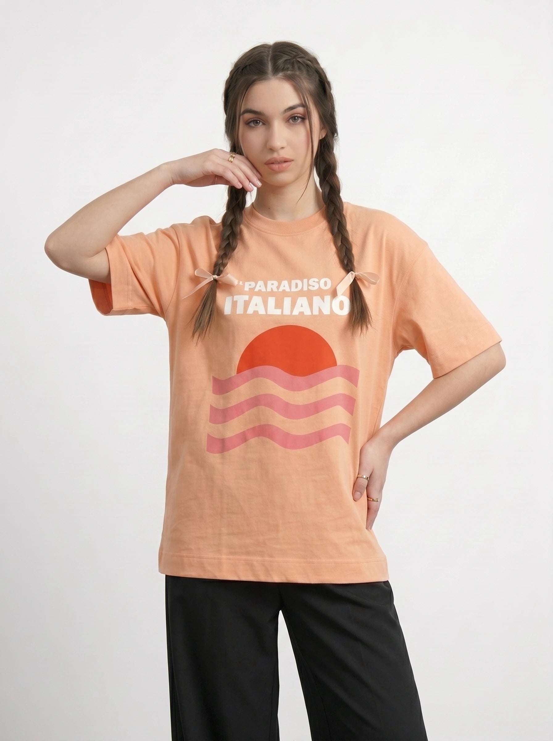 Peach Paradiso Oversized Graphic Printed Tshirt | Montivo Pakistan