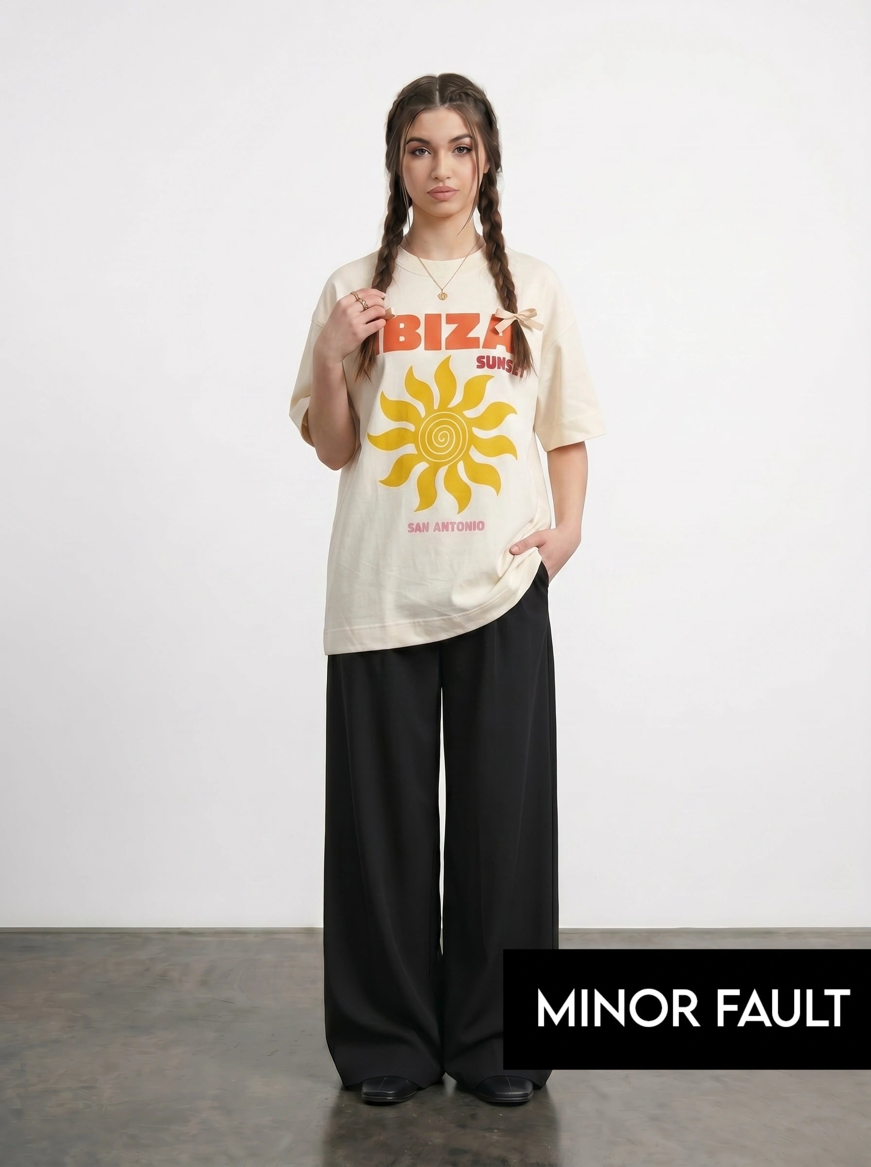 (Minor Fault) Ecru Ibiza Oversized Graphic Printed Tshirt