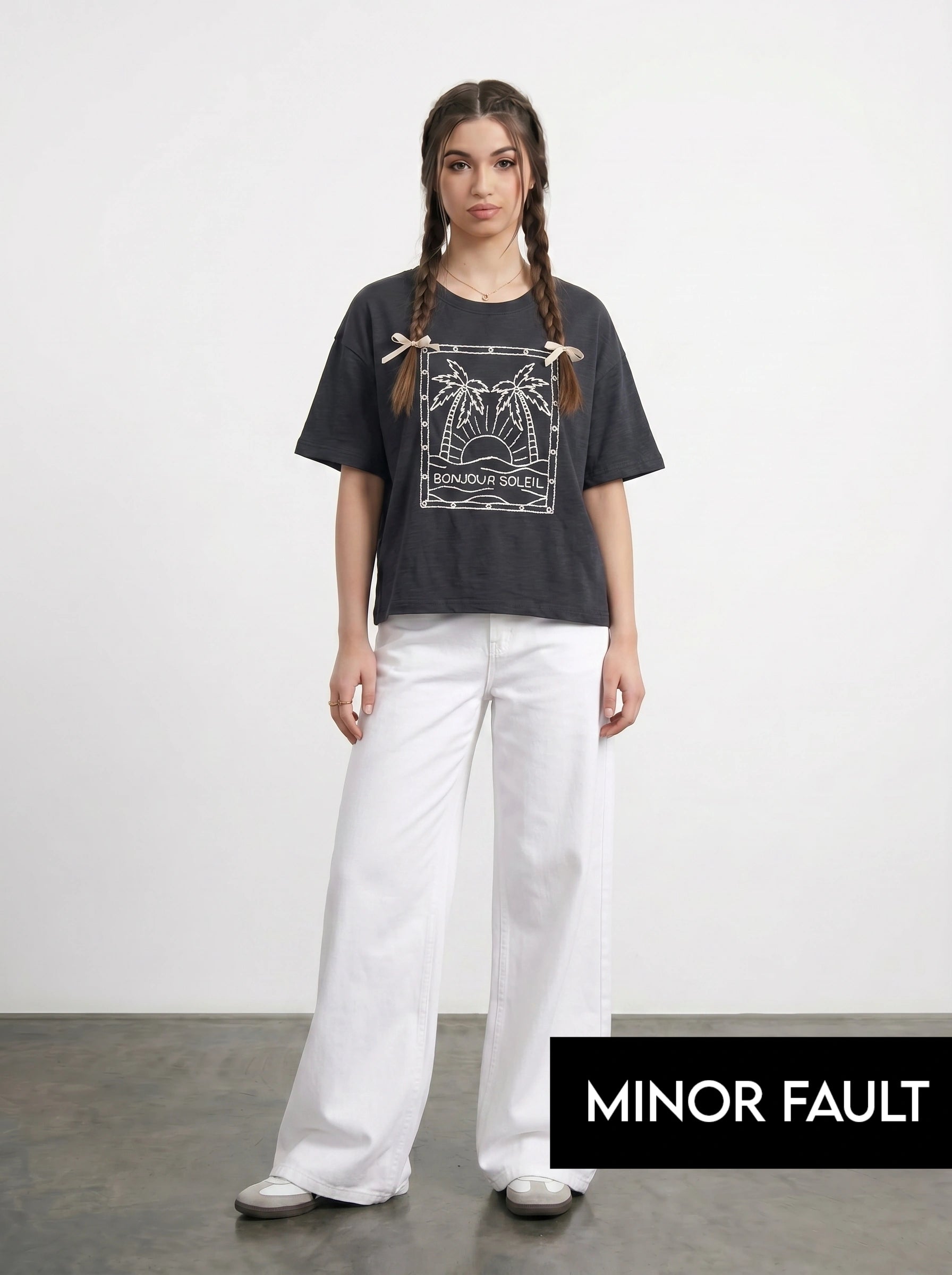 (Minor Fault) Charcoal Cropped Oversized Printed Tshirt