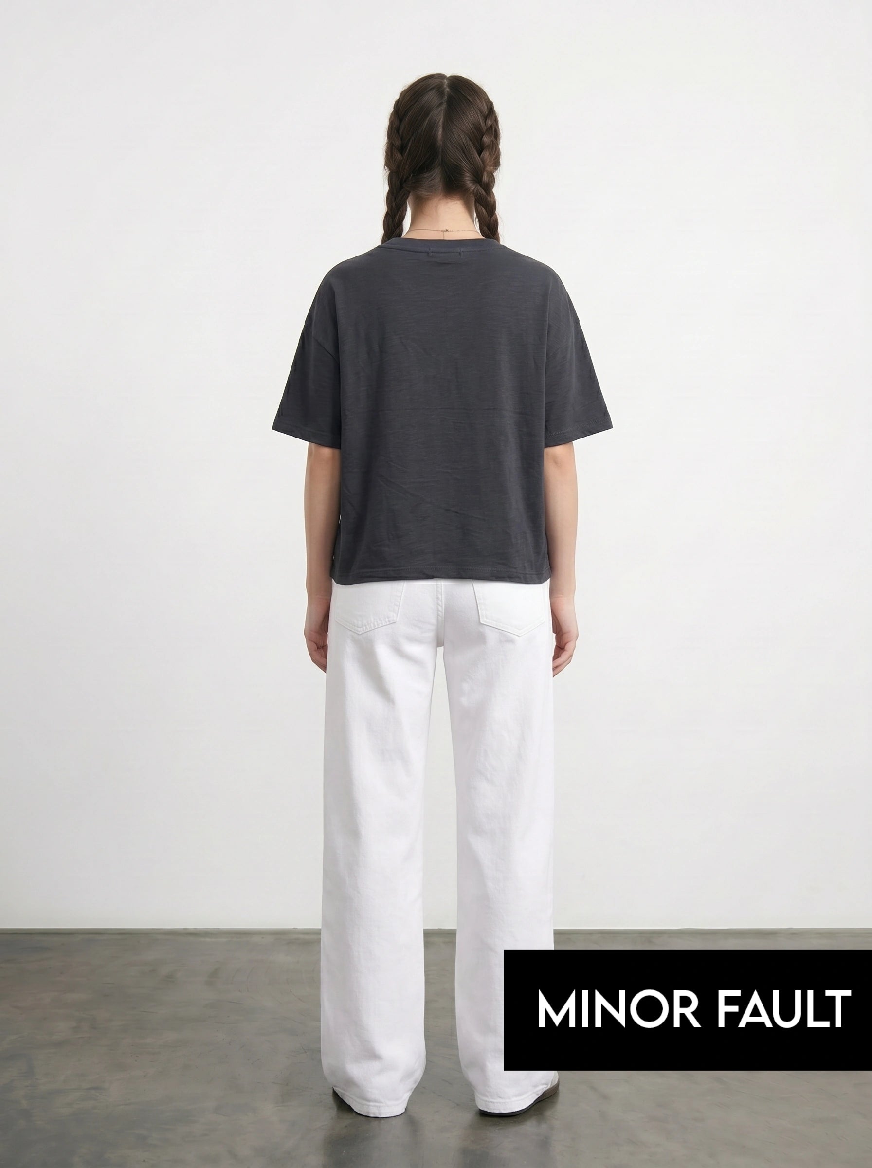 (Minor Fault) Charcoal Cropped Oversized Printed Tshirt