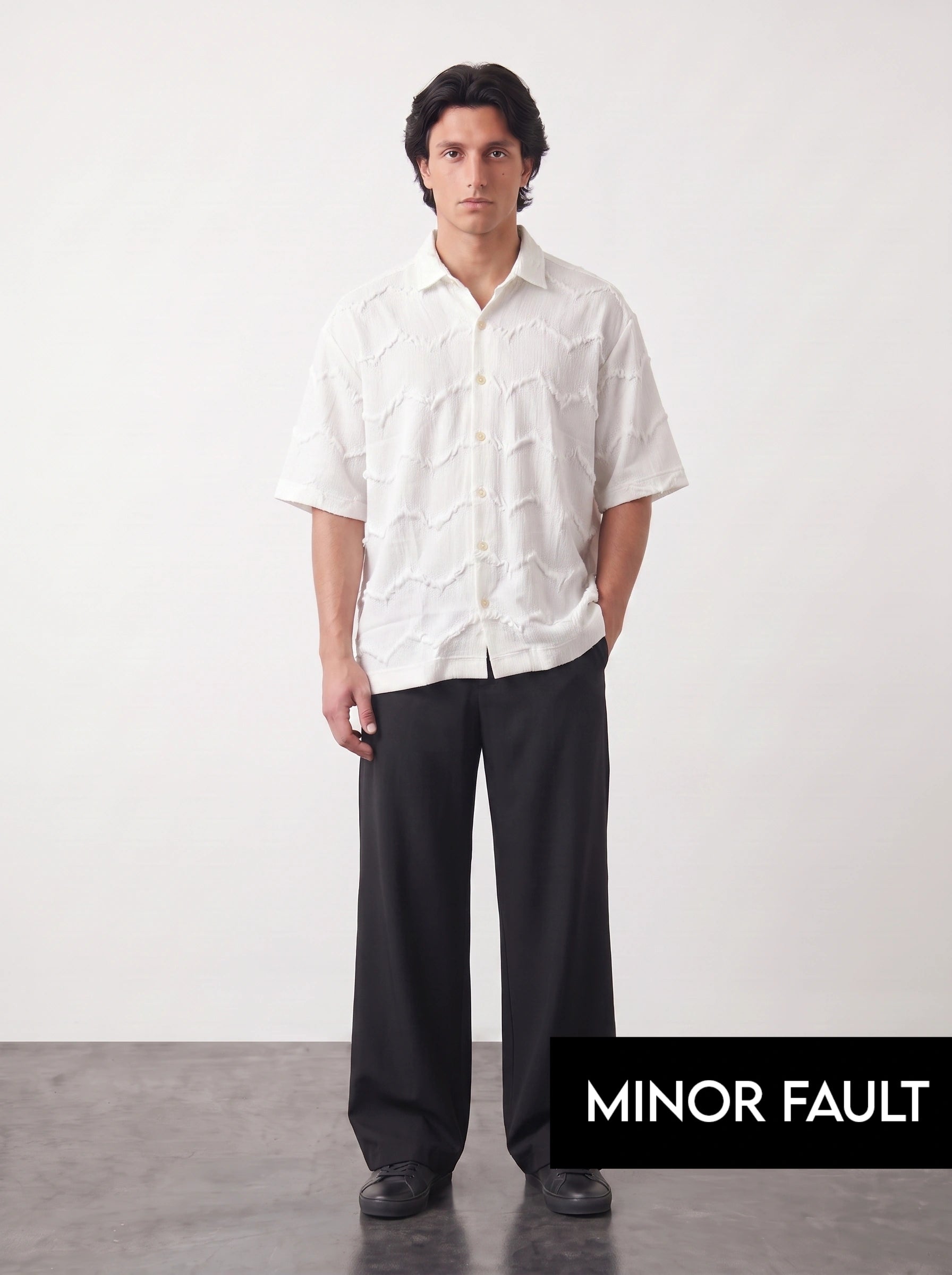 (Minor Fault) White Textured Oversized Box Fit Shirt