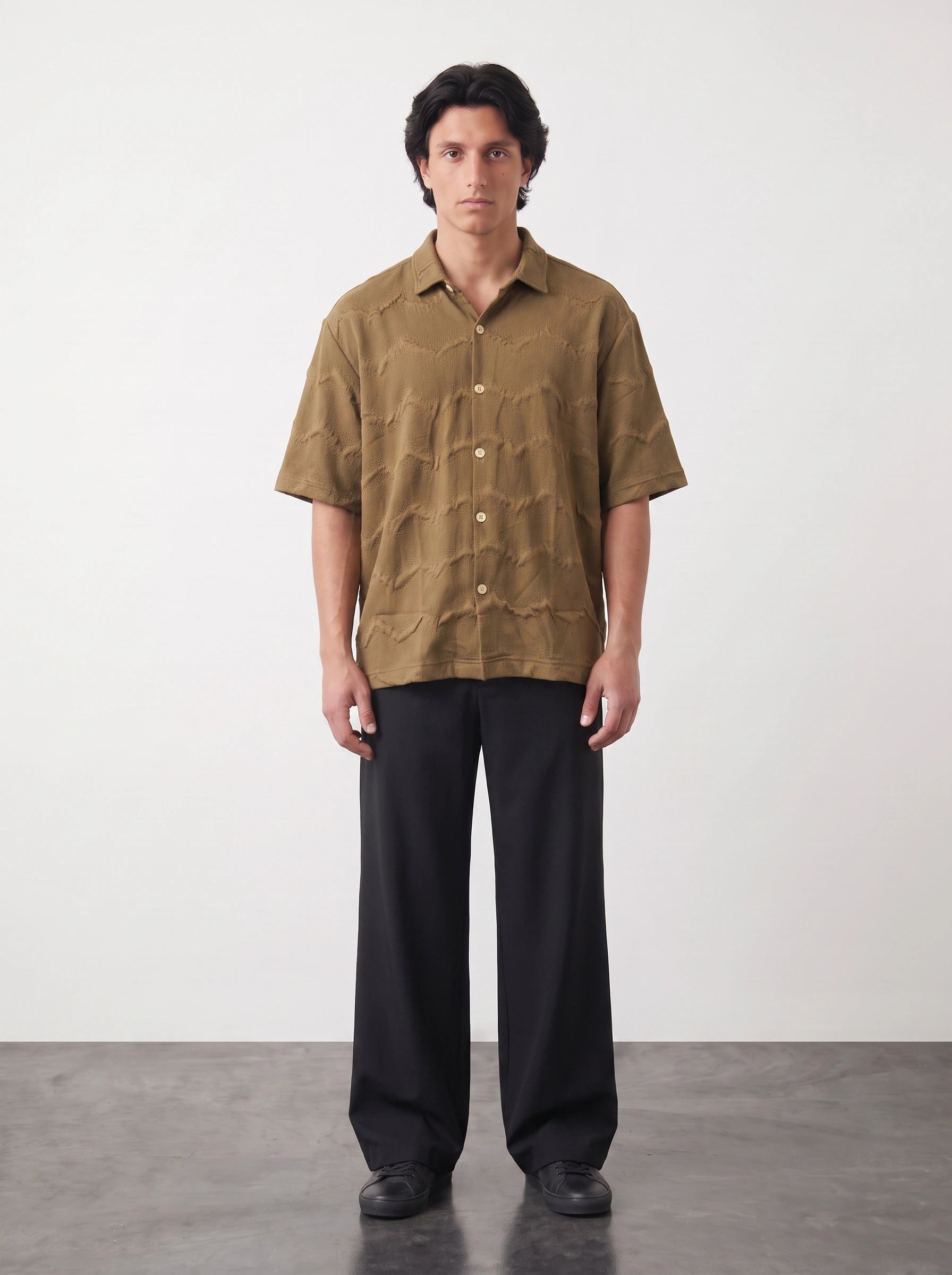 Brown Textured Oversized Box Fit Shirt