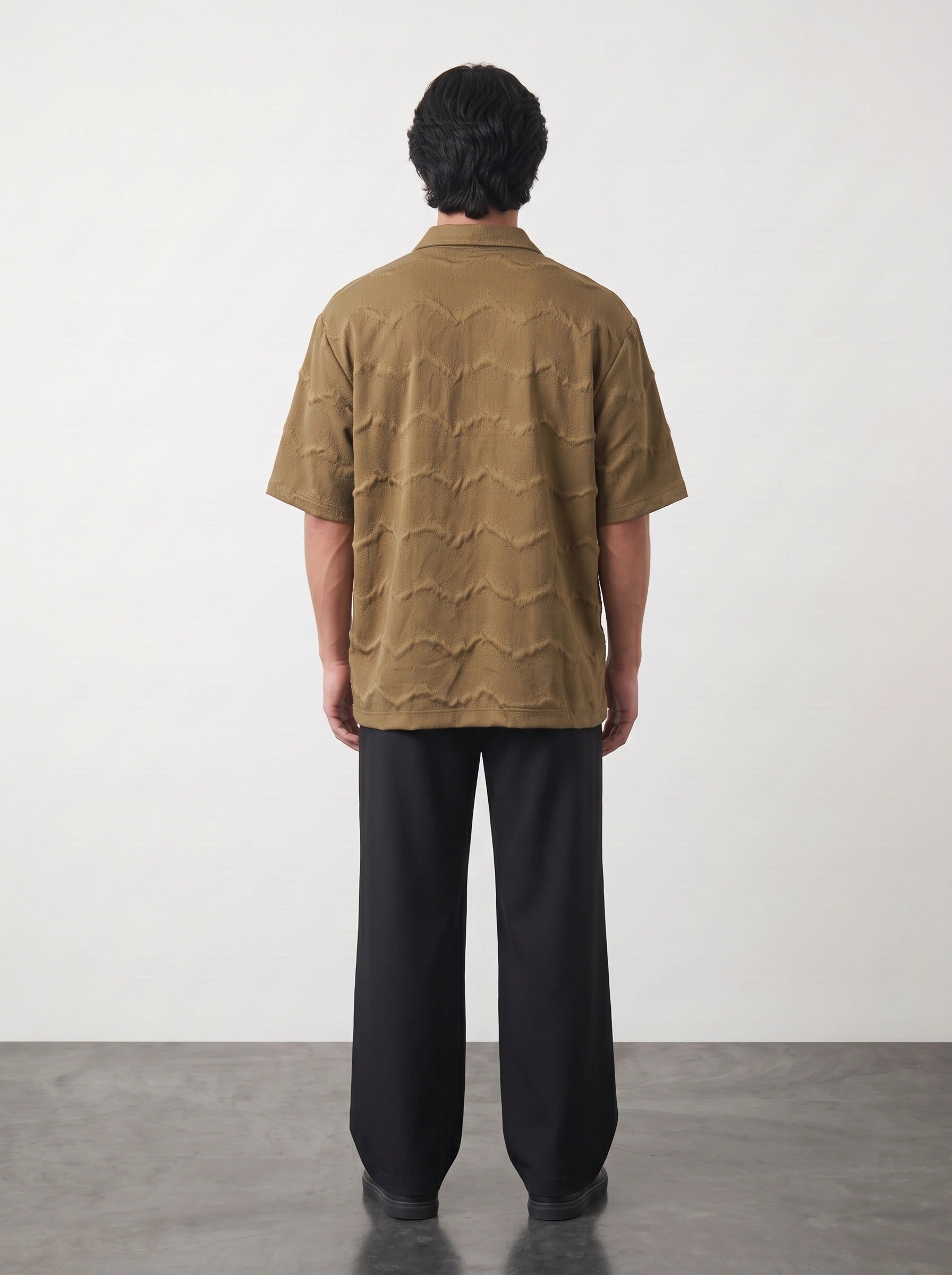 Brown Textured Oversized Box Fit Shirt