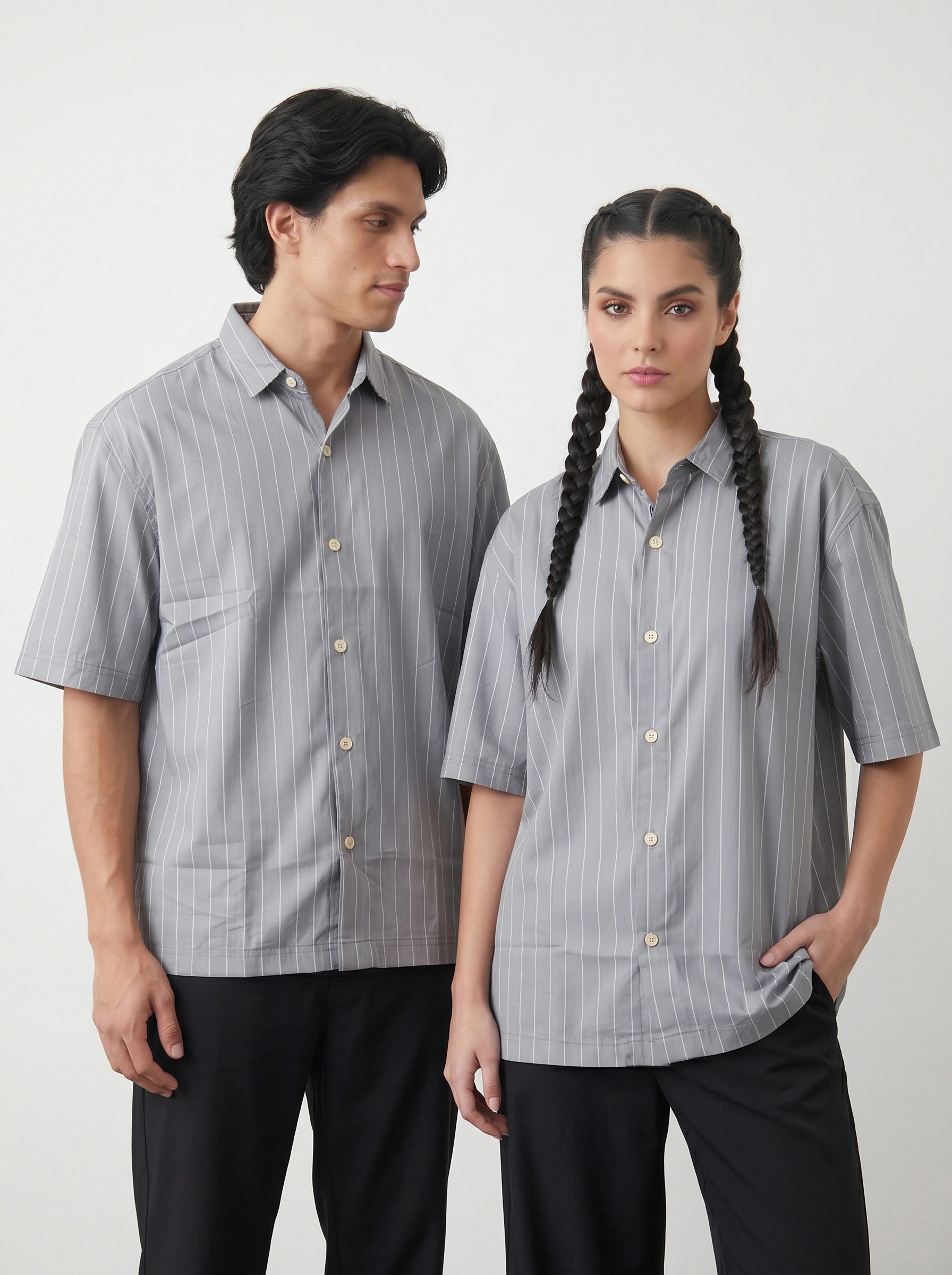 Grey Lining Oversized Box Fit Shirt