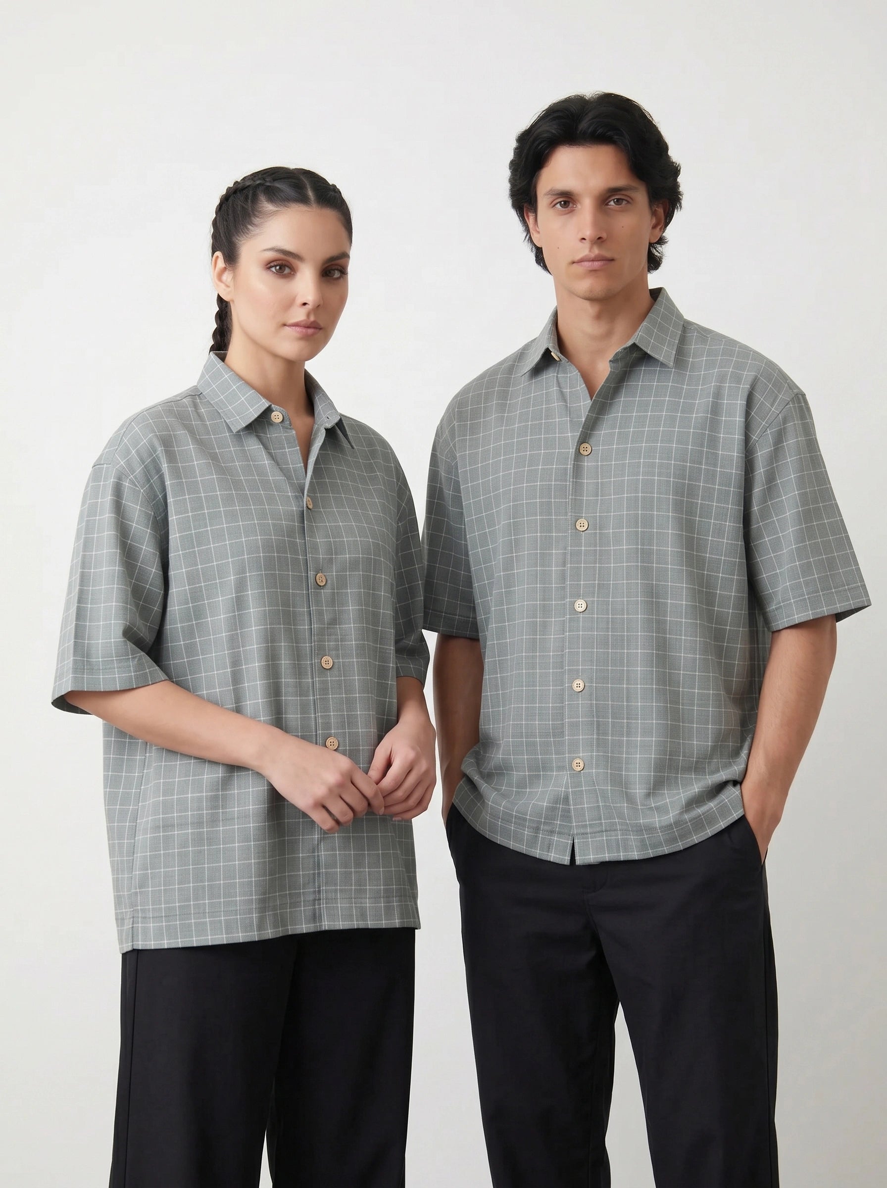 Grey Check Oversized Box Fit Shirt