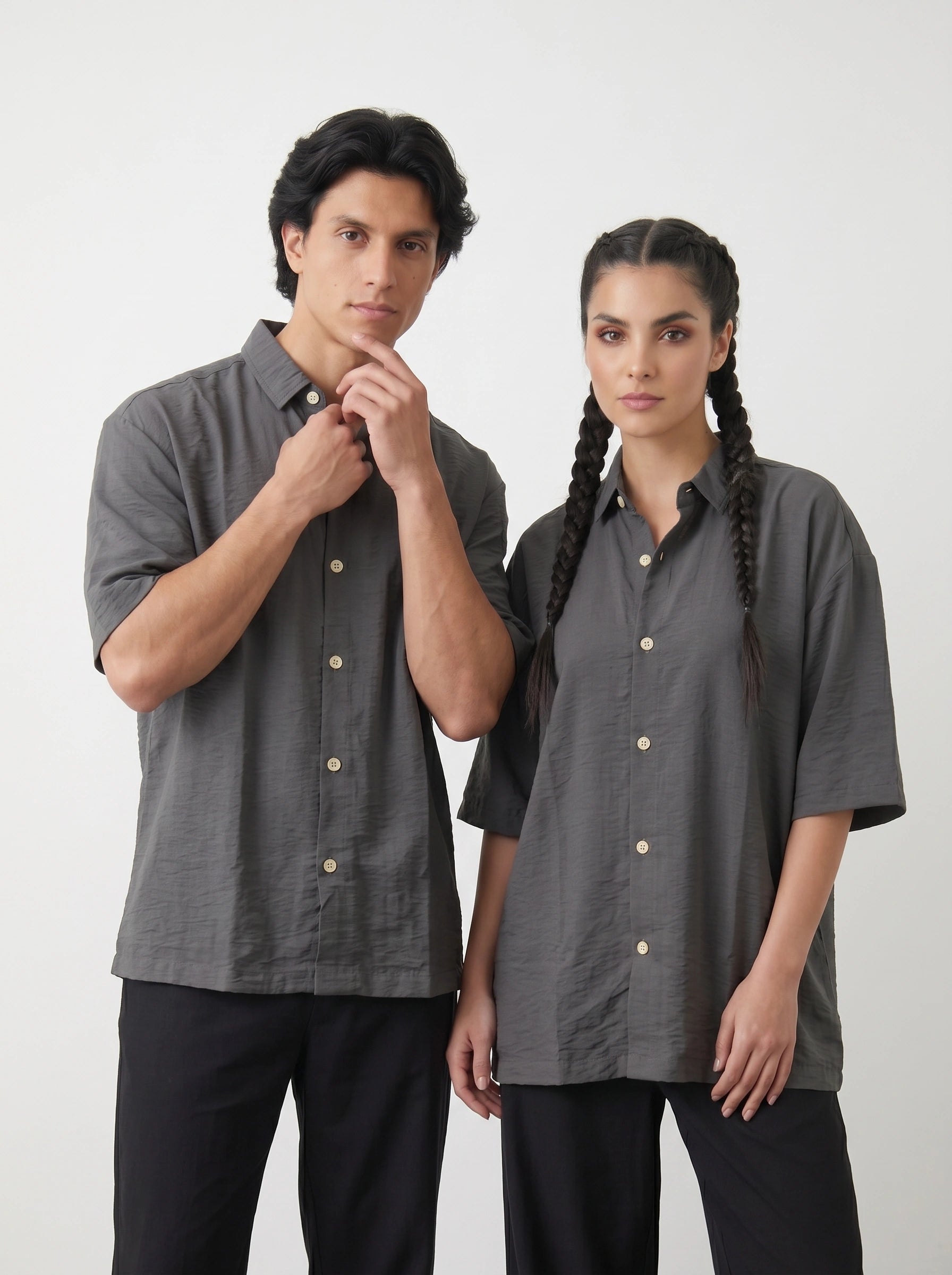 Grey Linen Oversized Box Fit Shirt