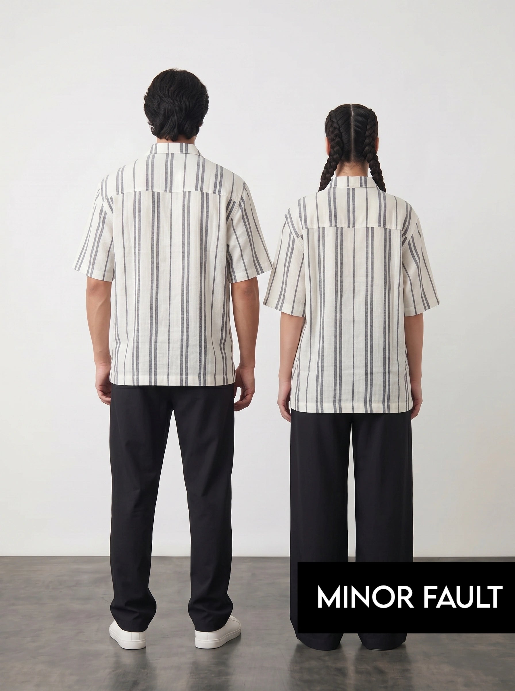 (Minor Fault) White & Grey Oversized Box Fit Shirt