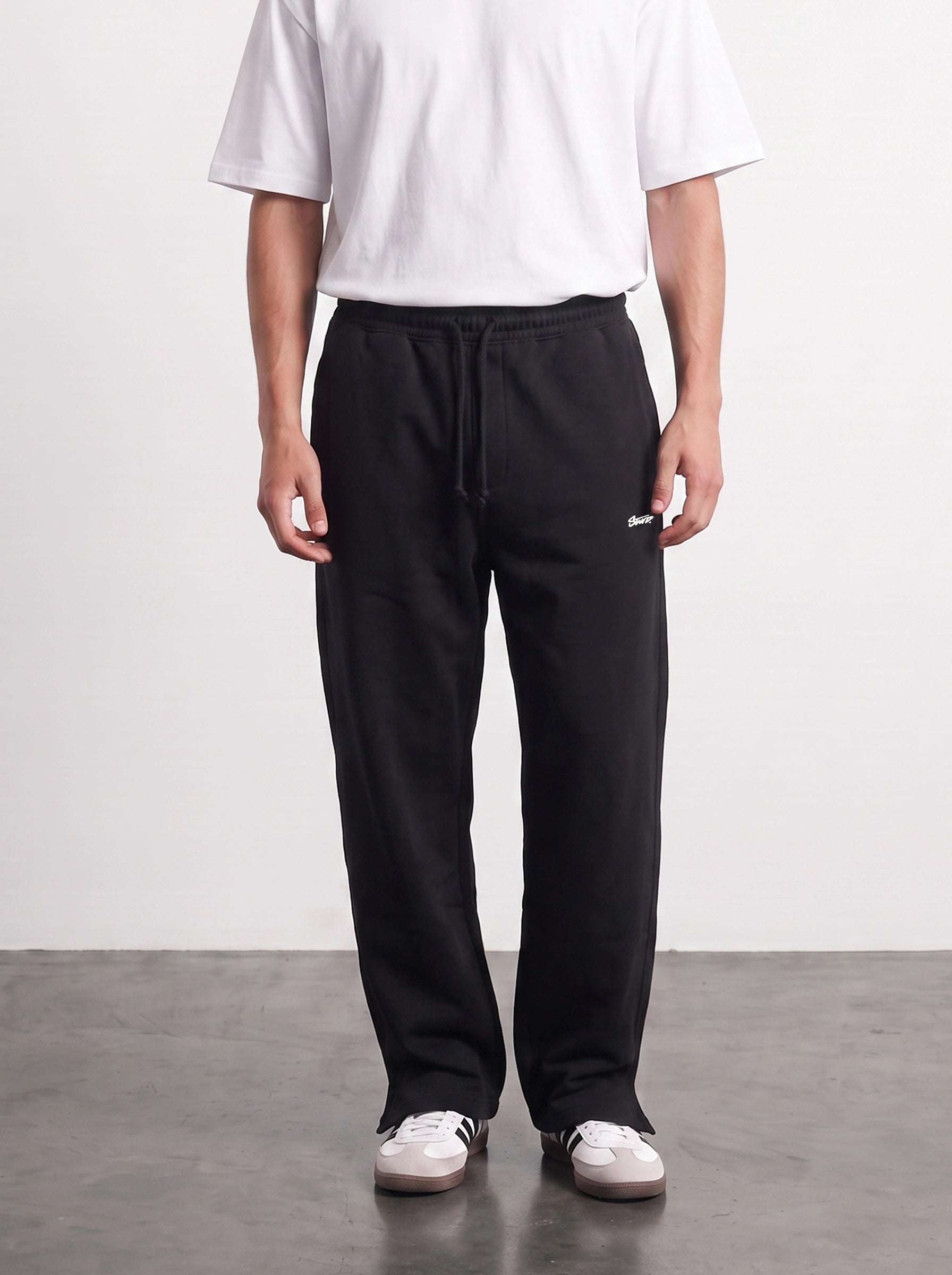 Black Straight Fit Split Hem Trousers