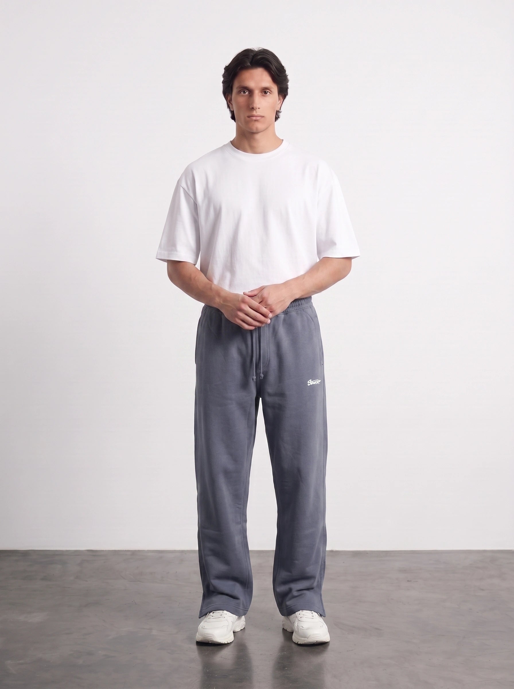 Grey Straight Fit Split Hem Trousers