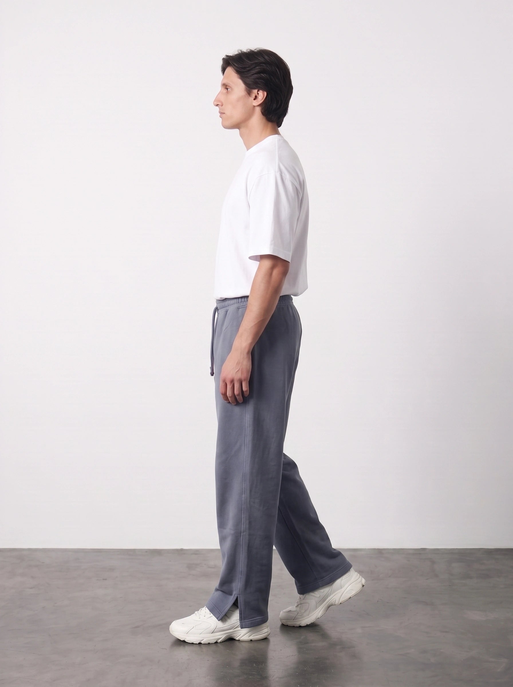 Grey Straight Fit Split Hem Trousers