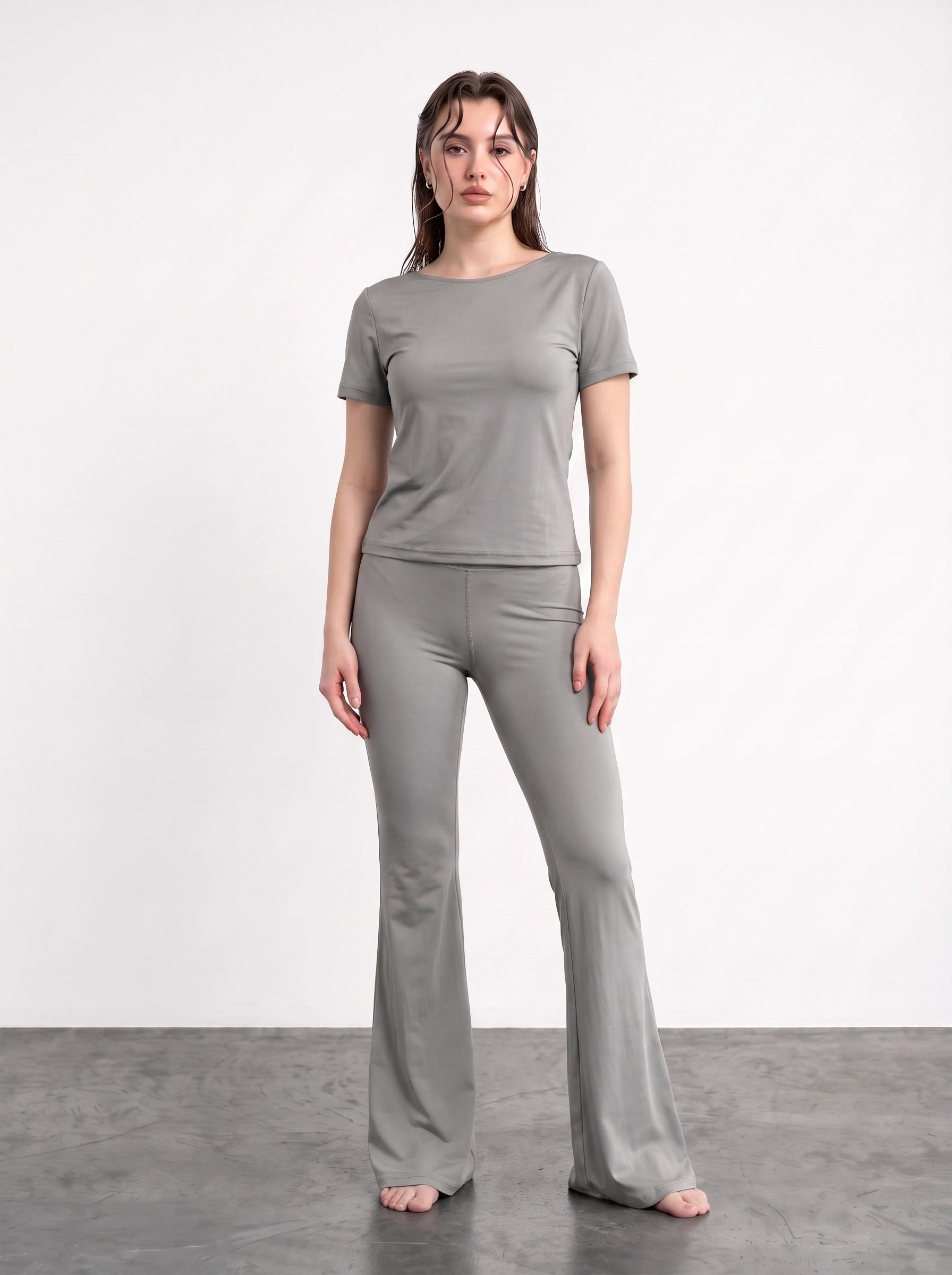 Grey Boat Neck Fitted Tshirt