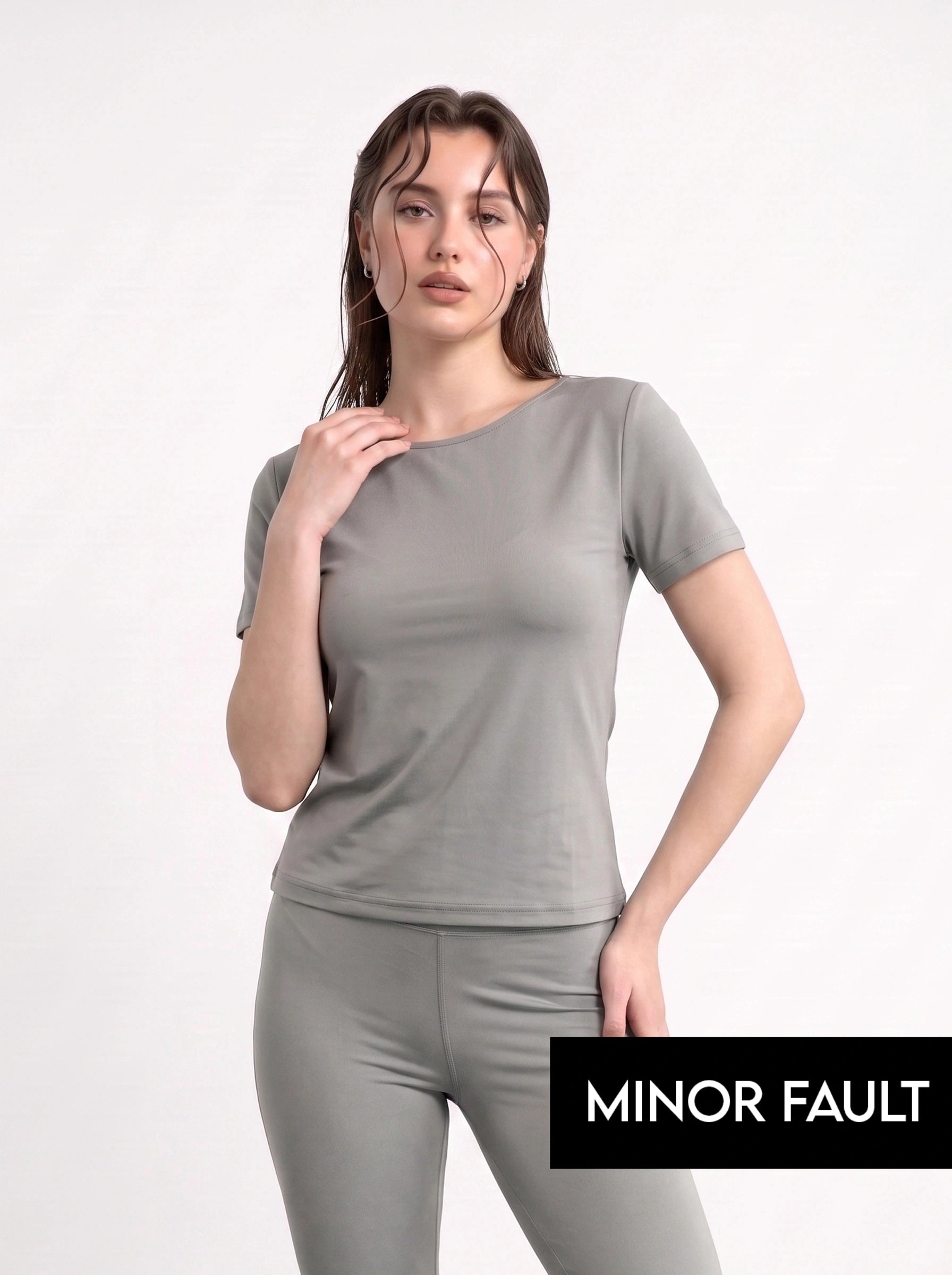 (Minor Fault) Grey Boat Neck Fitted Tshirt | Montivo Pakistan