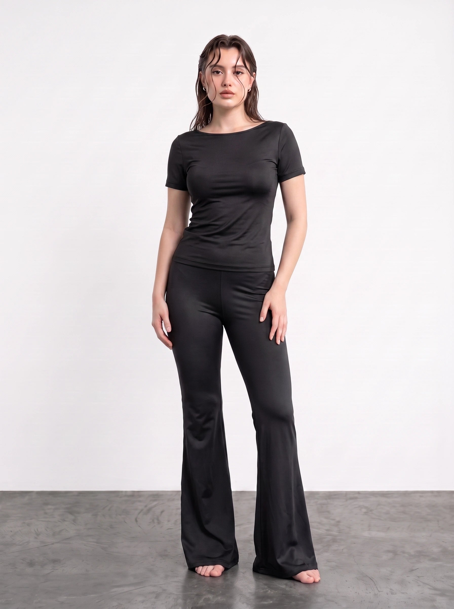 Black Boat Neck Fitted Tshirt