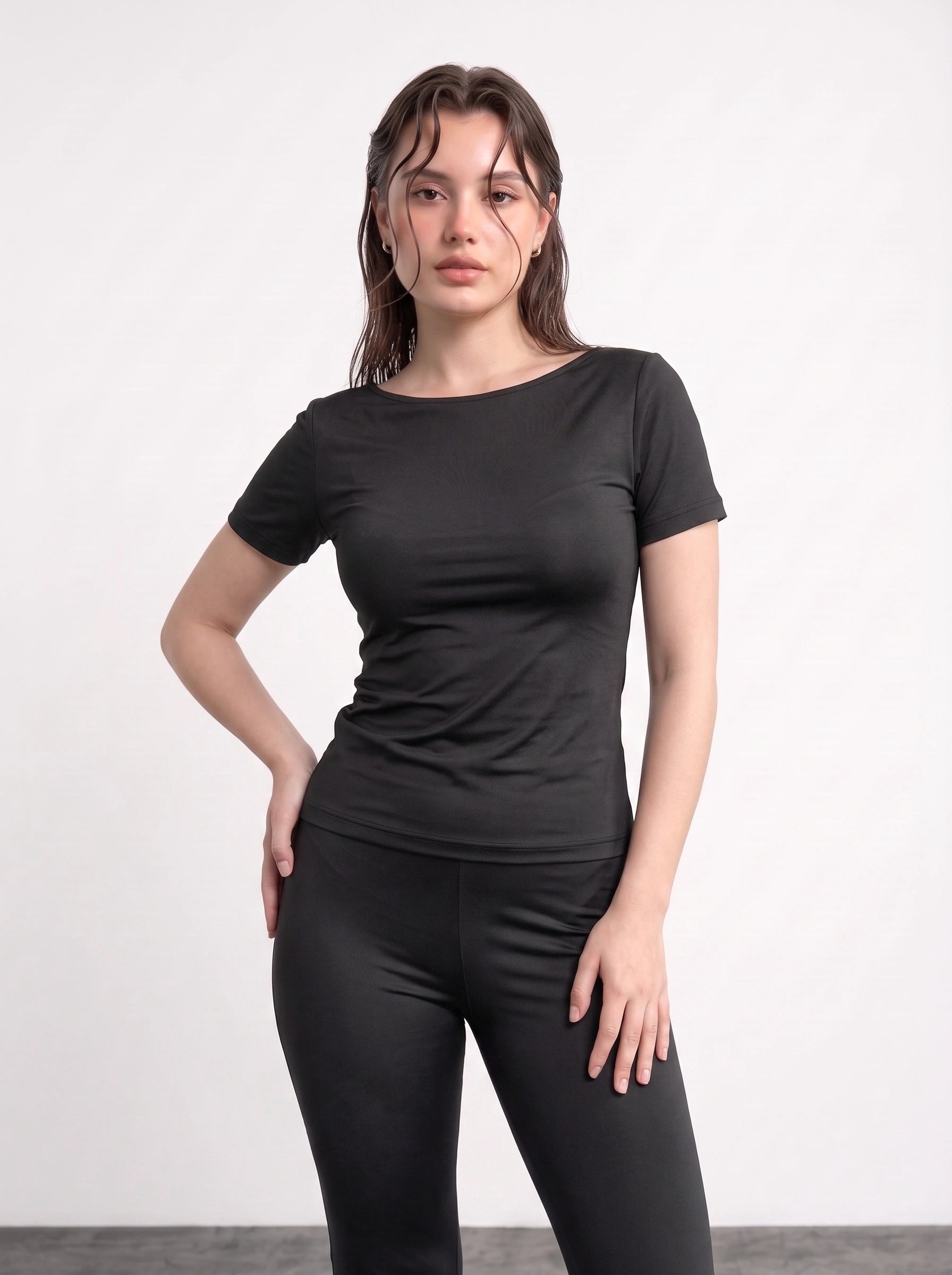 Black Boat Neck Fitted Tshirt