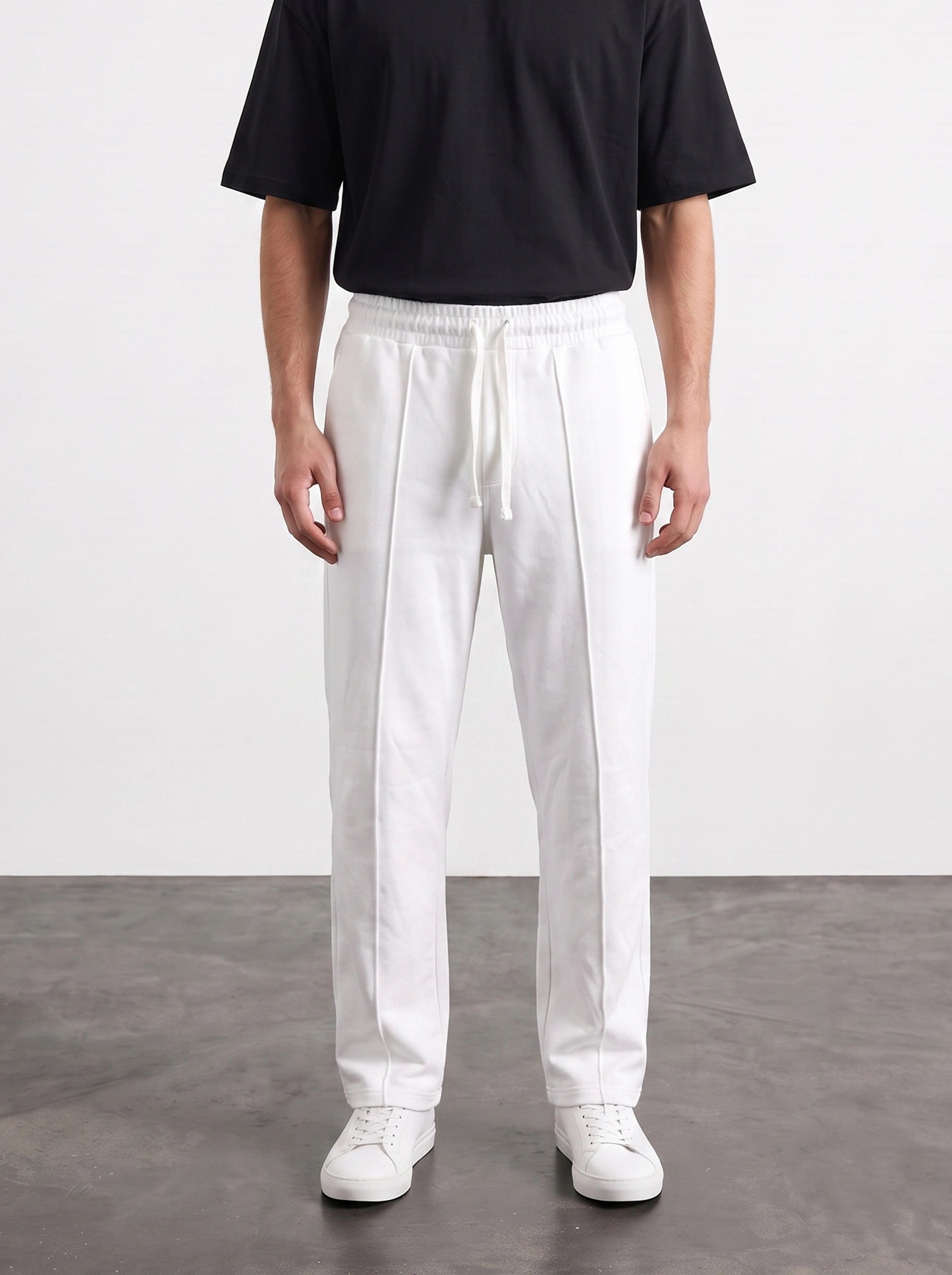 White Relaxed Front Seam Trousers