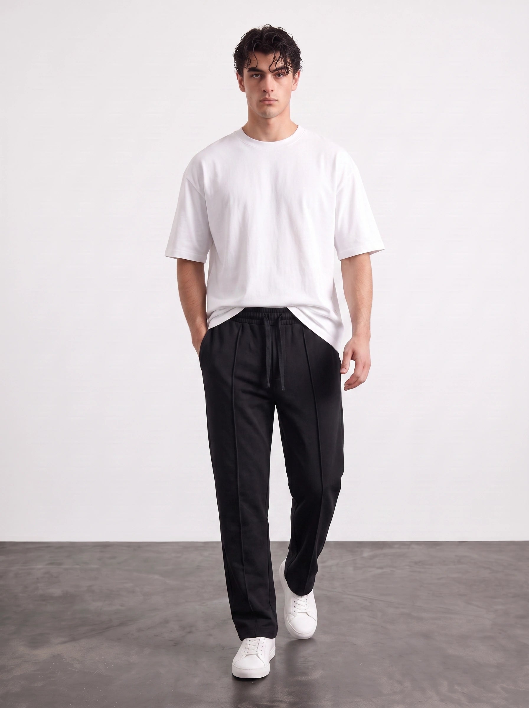 Black Relaxed Front Seam Trousers
