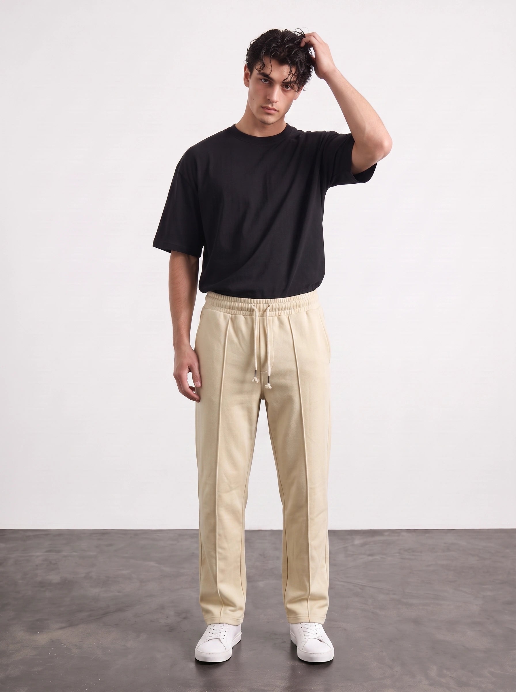 Beige Relaxed Front Seam Trousers