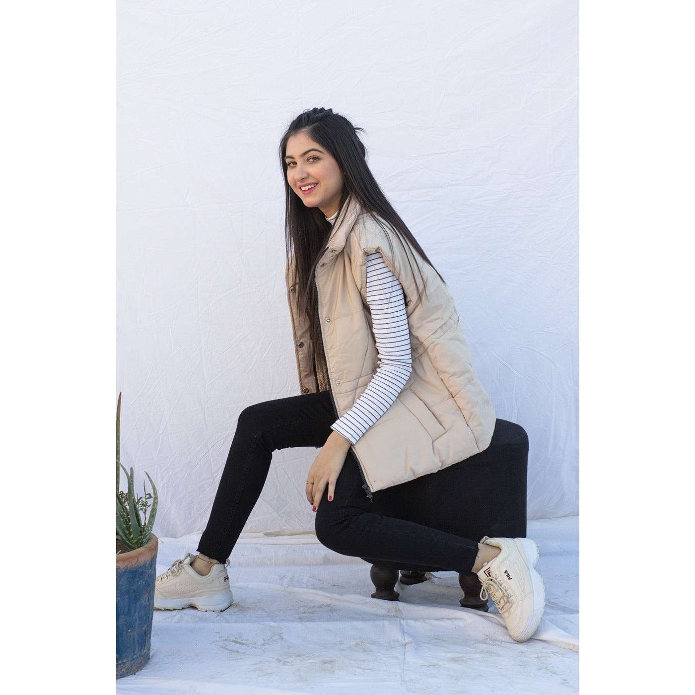 Beige Sleeveless Puffer Gilet | Montivo Pakistan