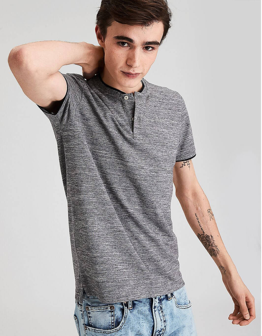 American Eagle Grey French Collar Polo | Montivo Pakistan