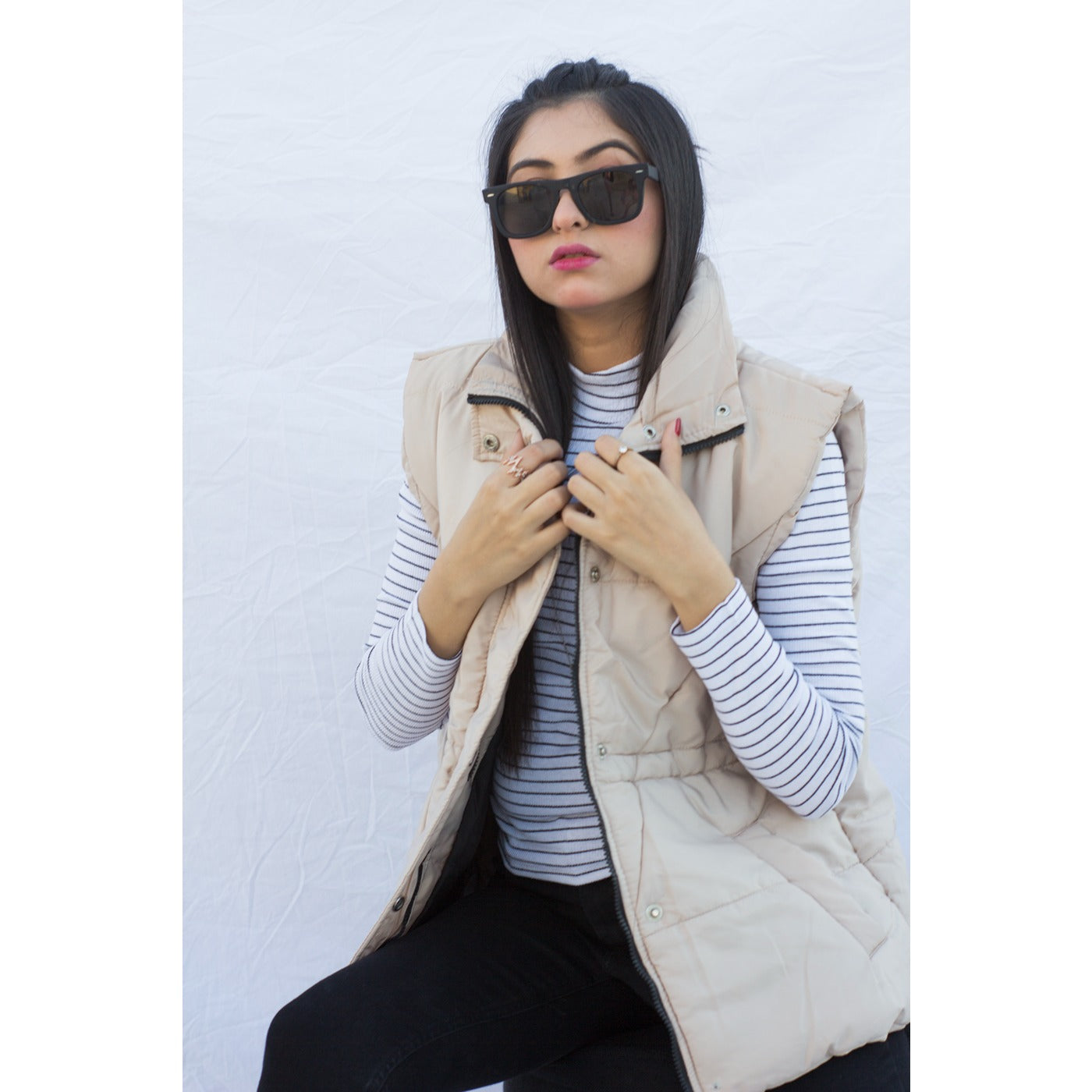 Beige Sleeveless Puffer Gilet | Montivo Pakistan